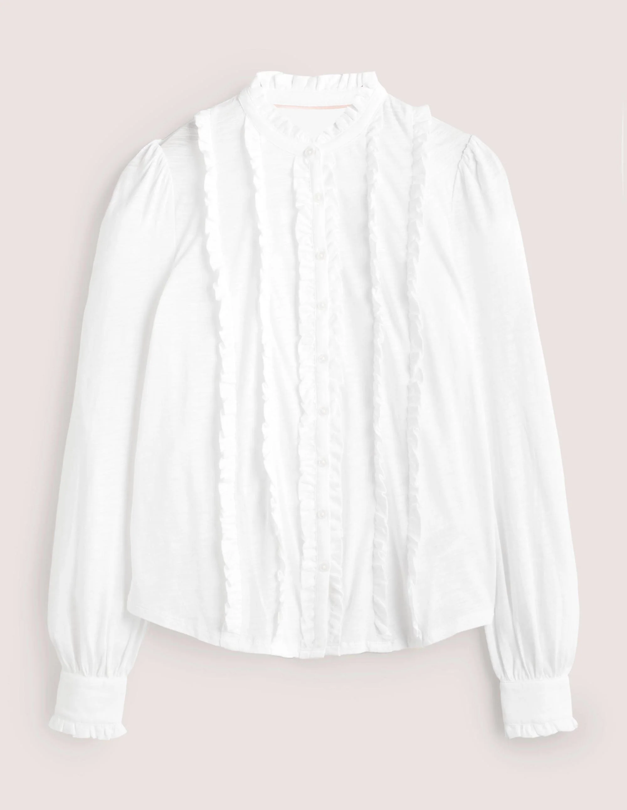 Ruffle Jersey Shirt-White - Image 5