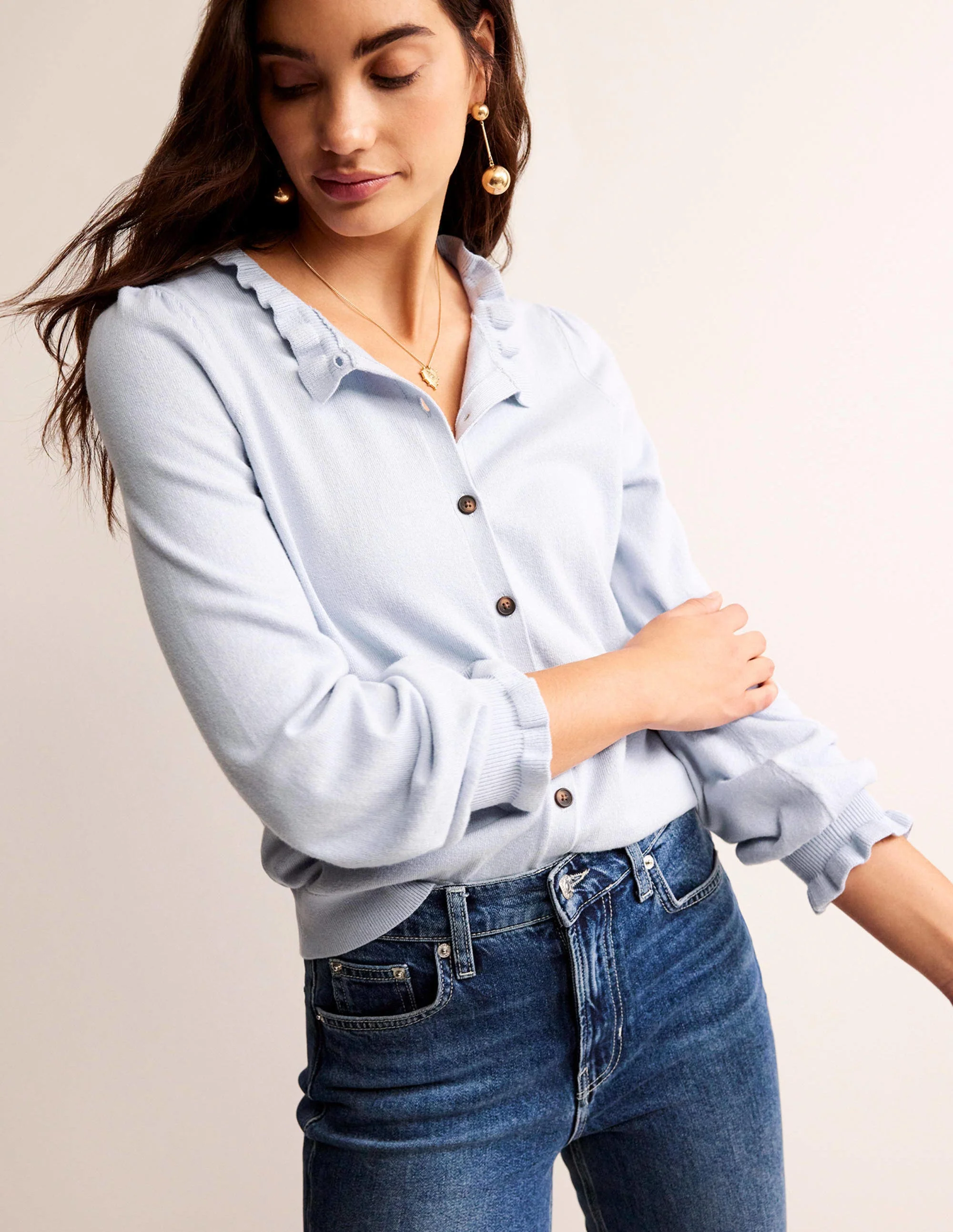 Ruffle-Neck Cardigan-Opal