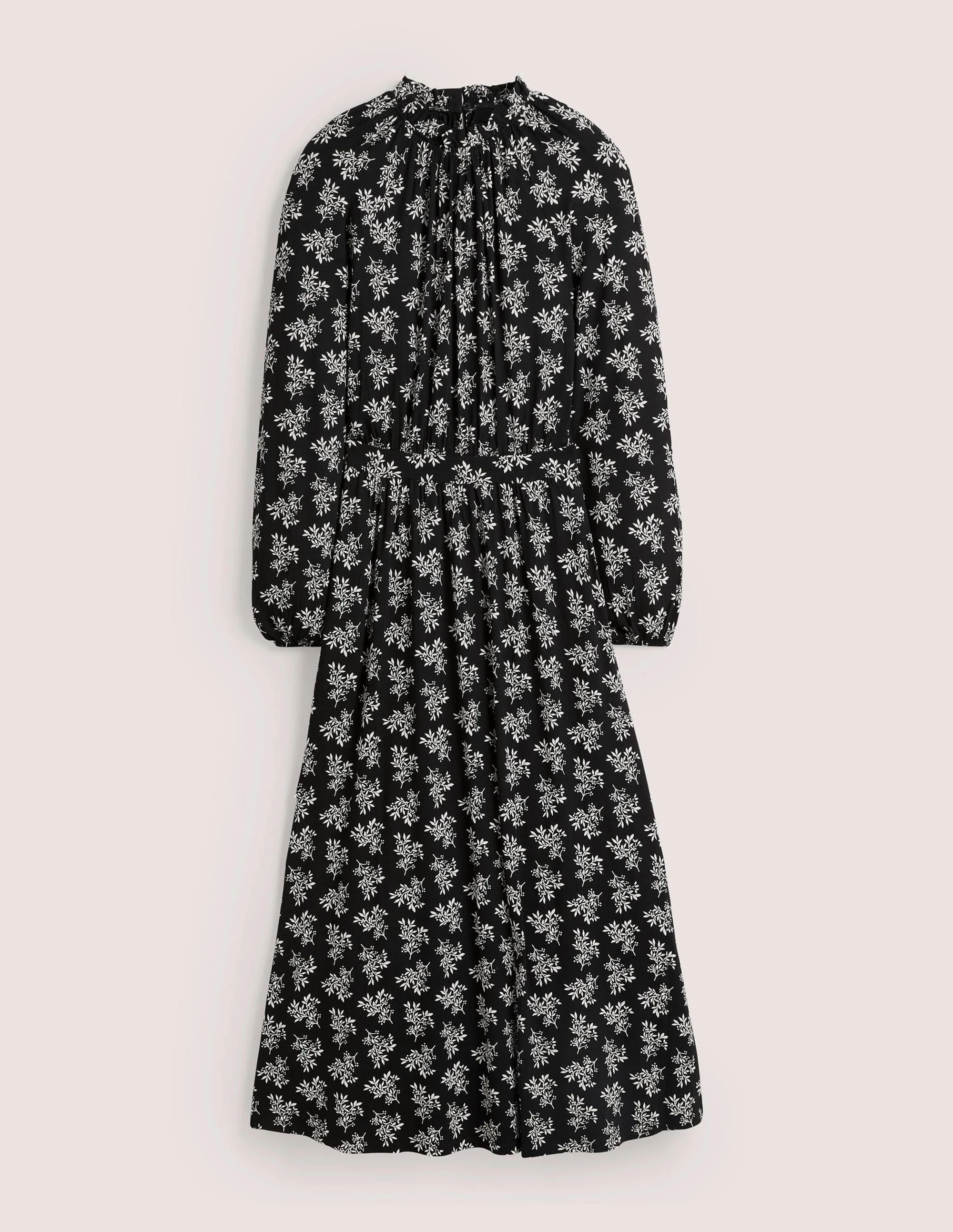 Ruffle Neck Jersey Midi Dress-Black, Pretty Blossom - Image 6