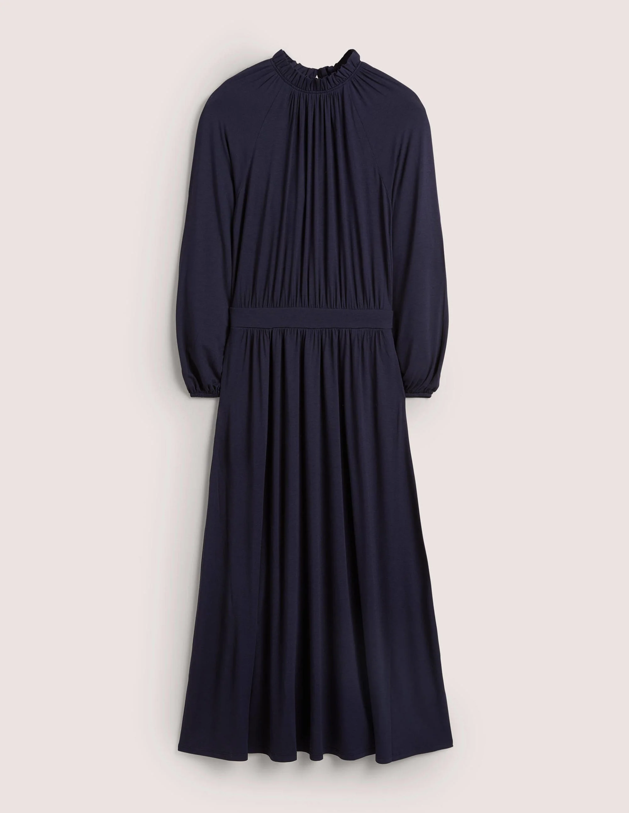 Ruffle Neck Jersey Midi Dress-Navy - Image 5