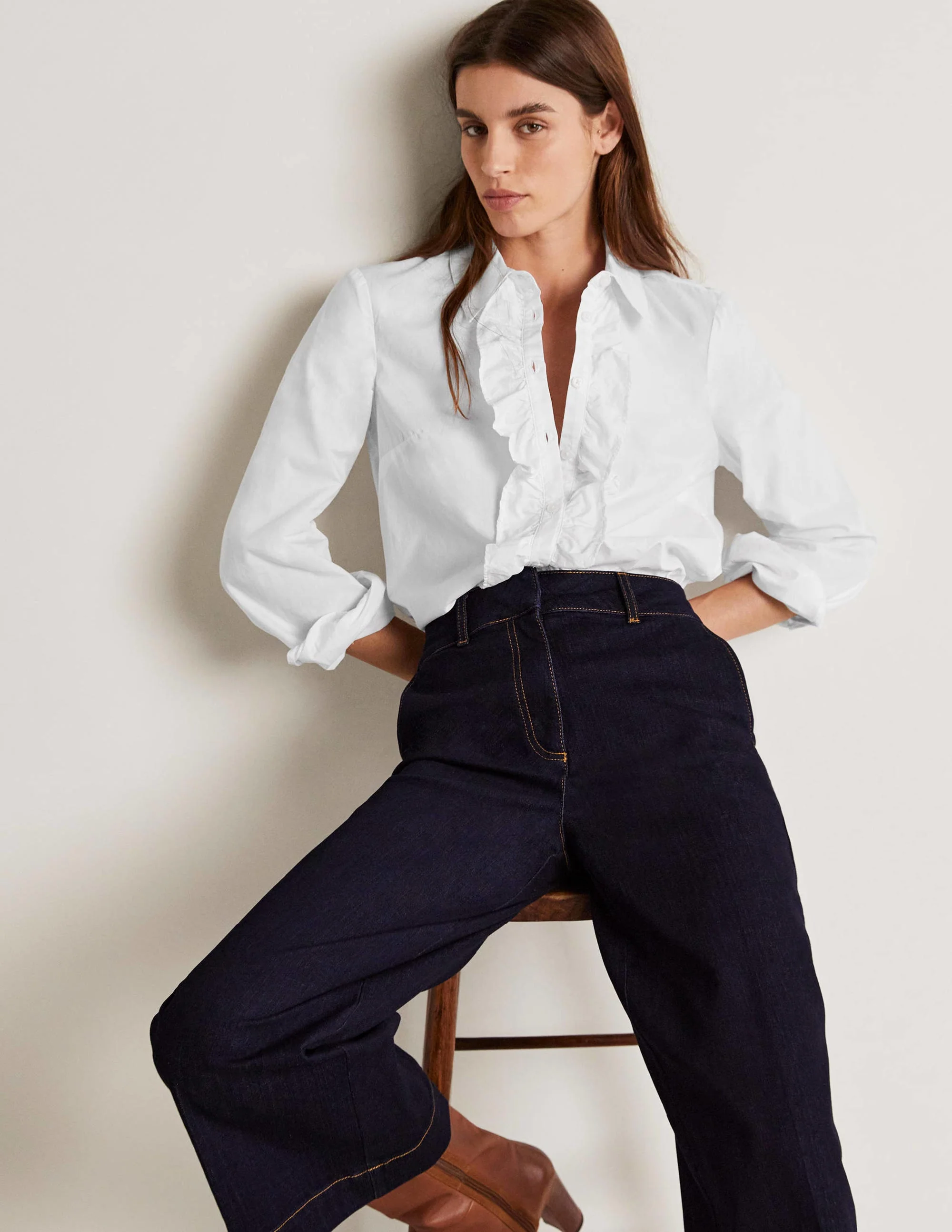Ruffle Trim Collar Shirt-White - Image 6