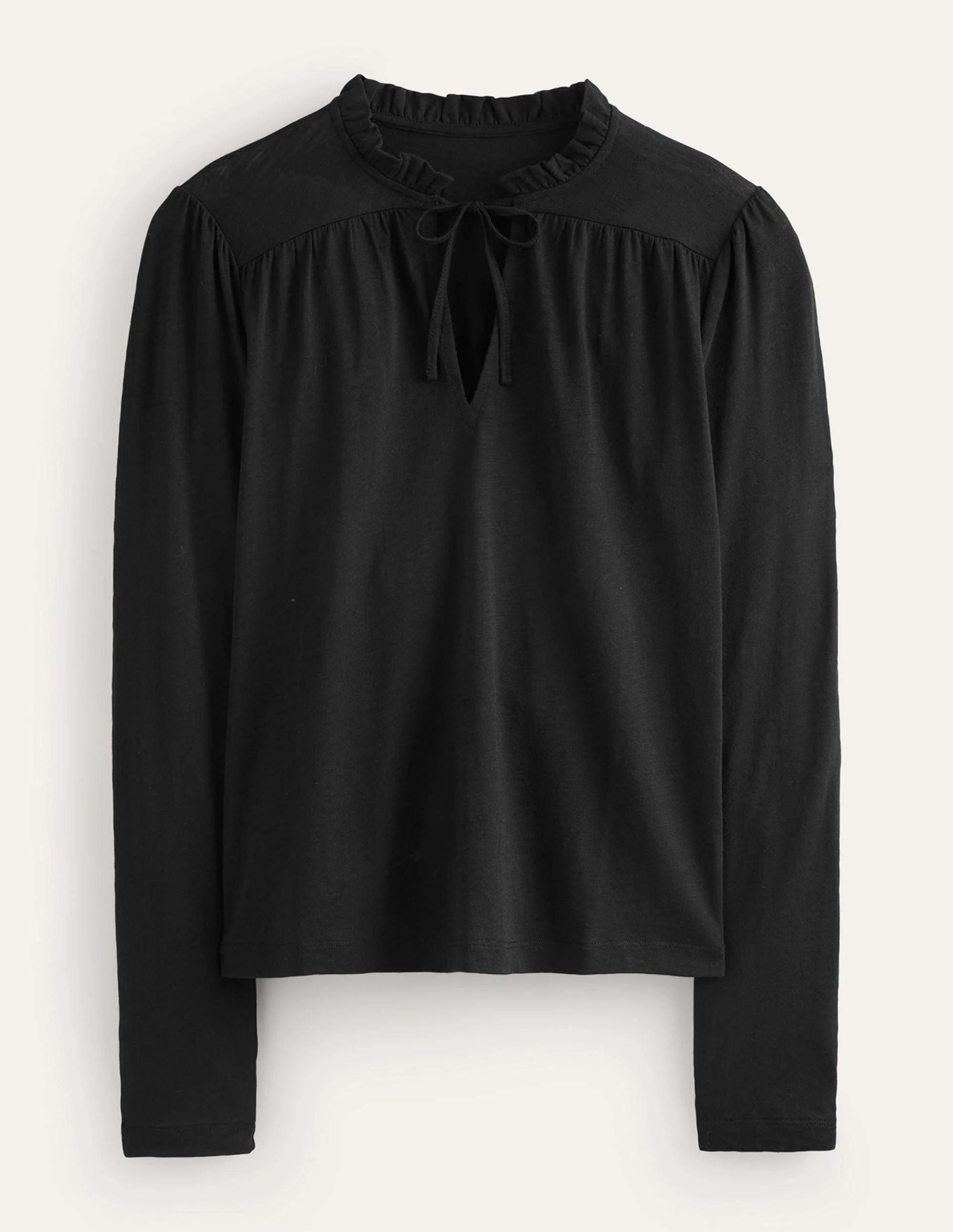 Ruffle V Neck Top-Black - Image 5