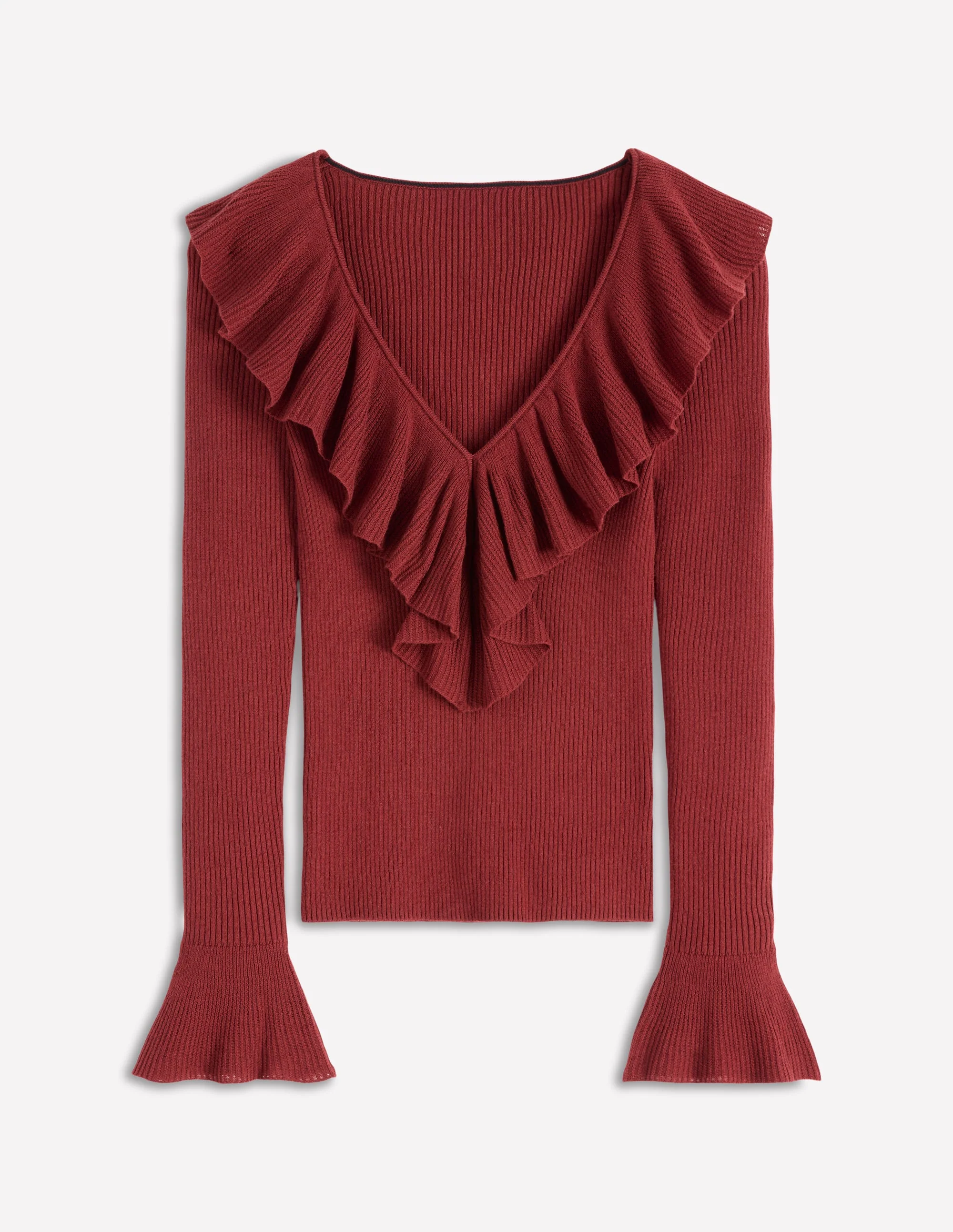 Ruffled Rib Henley Sweater-Chestnut - Image 6
