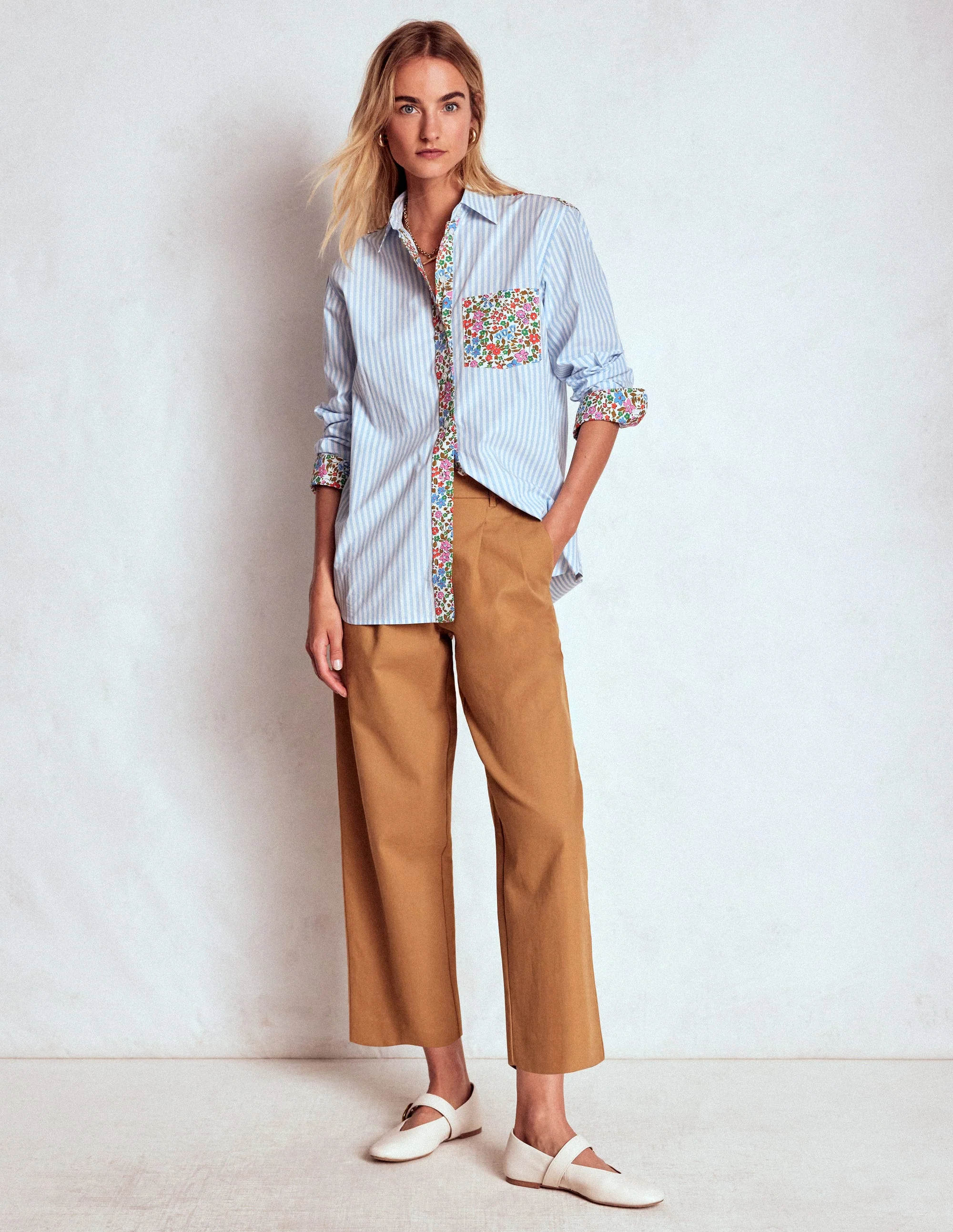 Sadie Relaxed Cotton Shirt-Blue Stripe, Flowerbed Hotch - Image 4