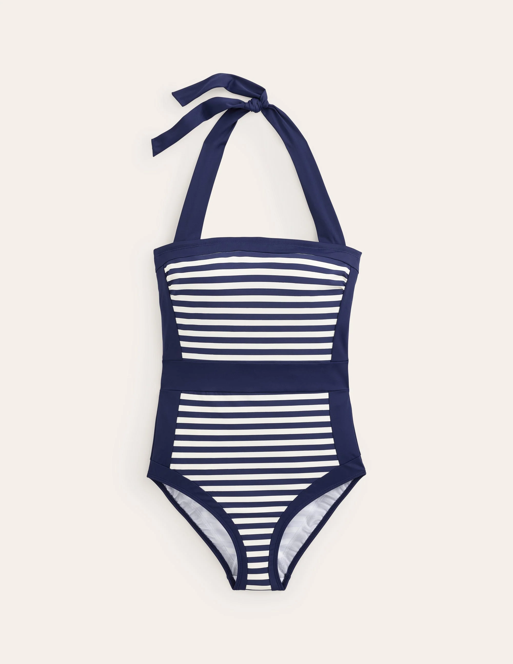 Santorini Halterneck Swimsuit-French Navy, Ivory Stripe - Image 7
