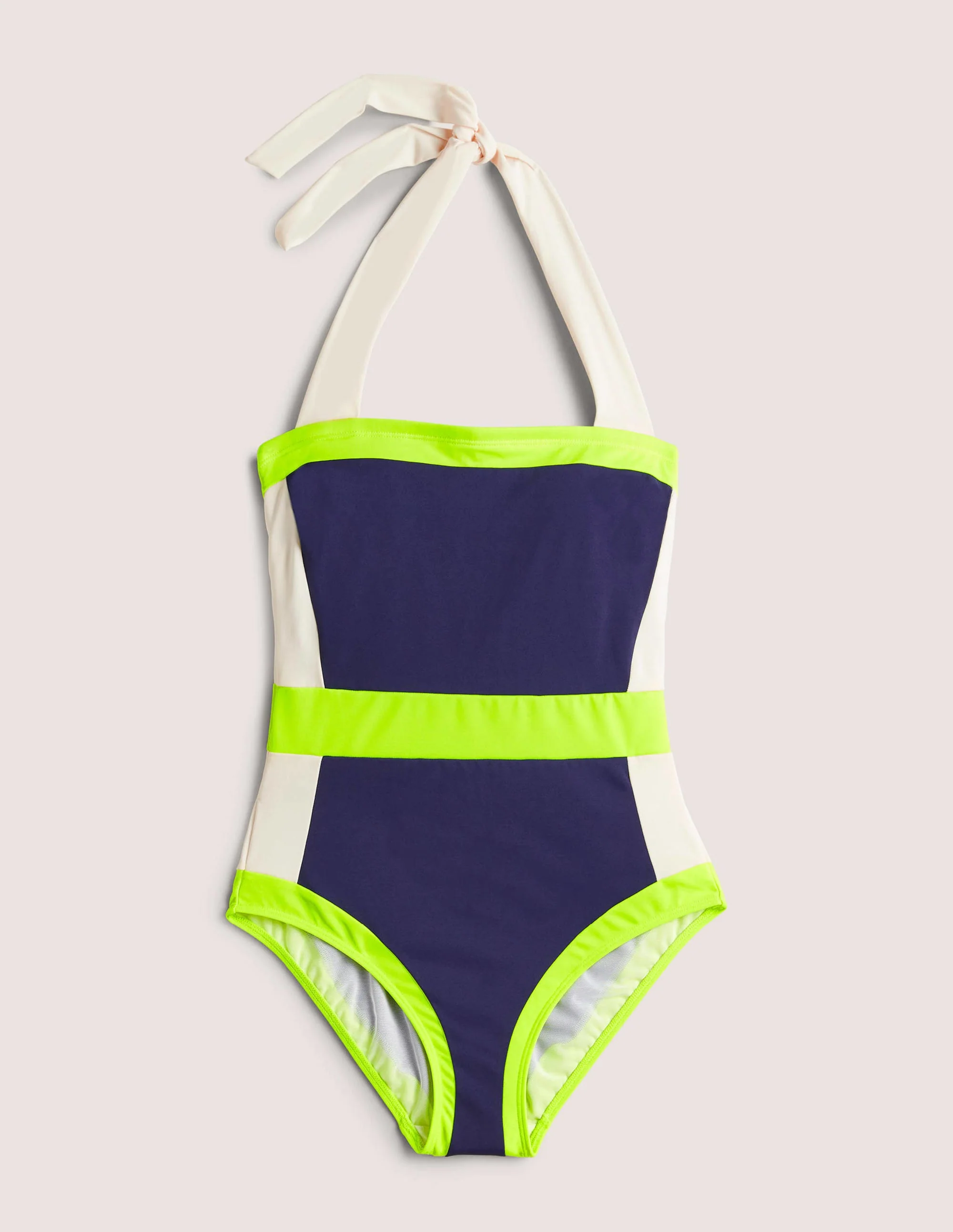Santorini Halterneck Swimsuit-Neon Yellow Colourblock - Image 6