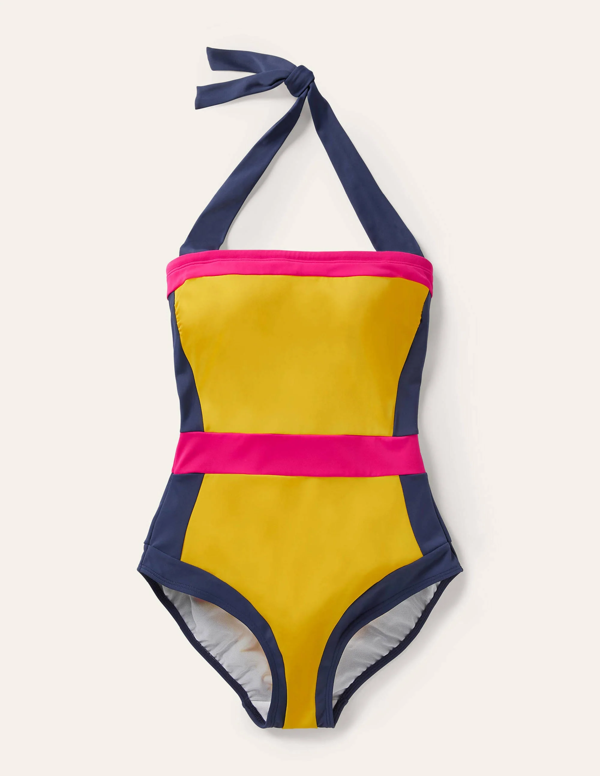 Santorini Halterneck Swimsuit-Neon Yellow Colourblock - Image 7