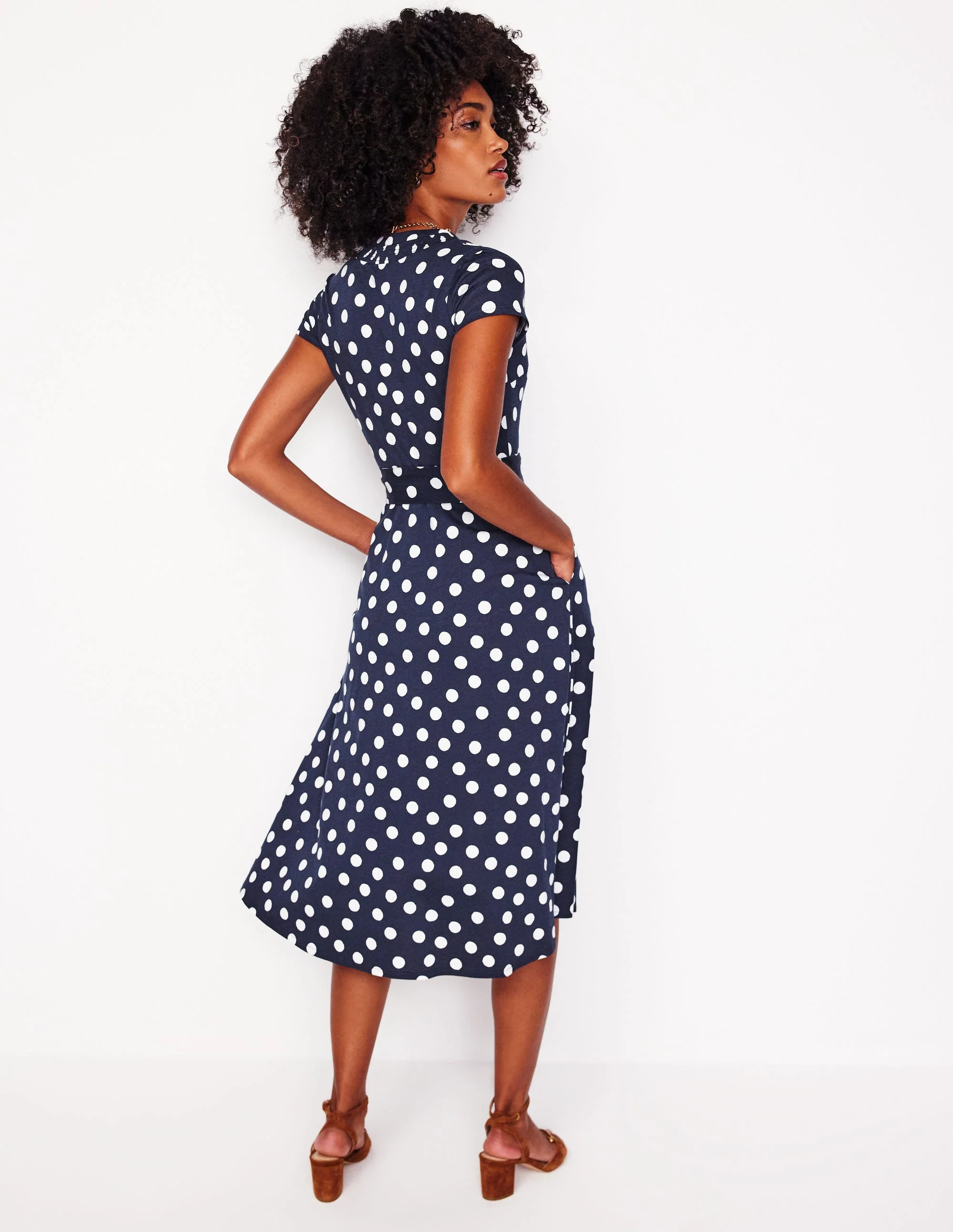 Sara Jersey Shirt Dress-French Navy, Abstract Dot - Image 3