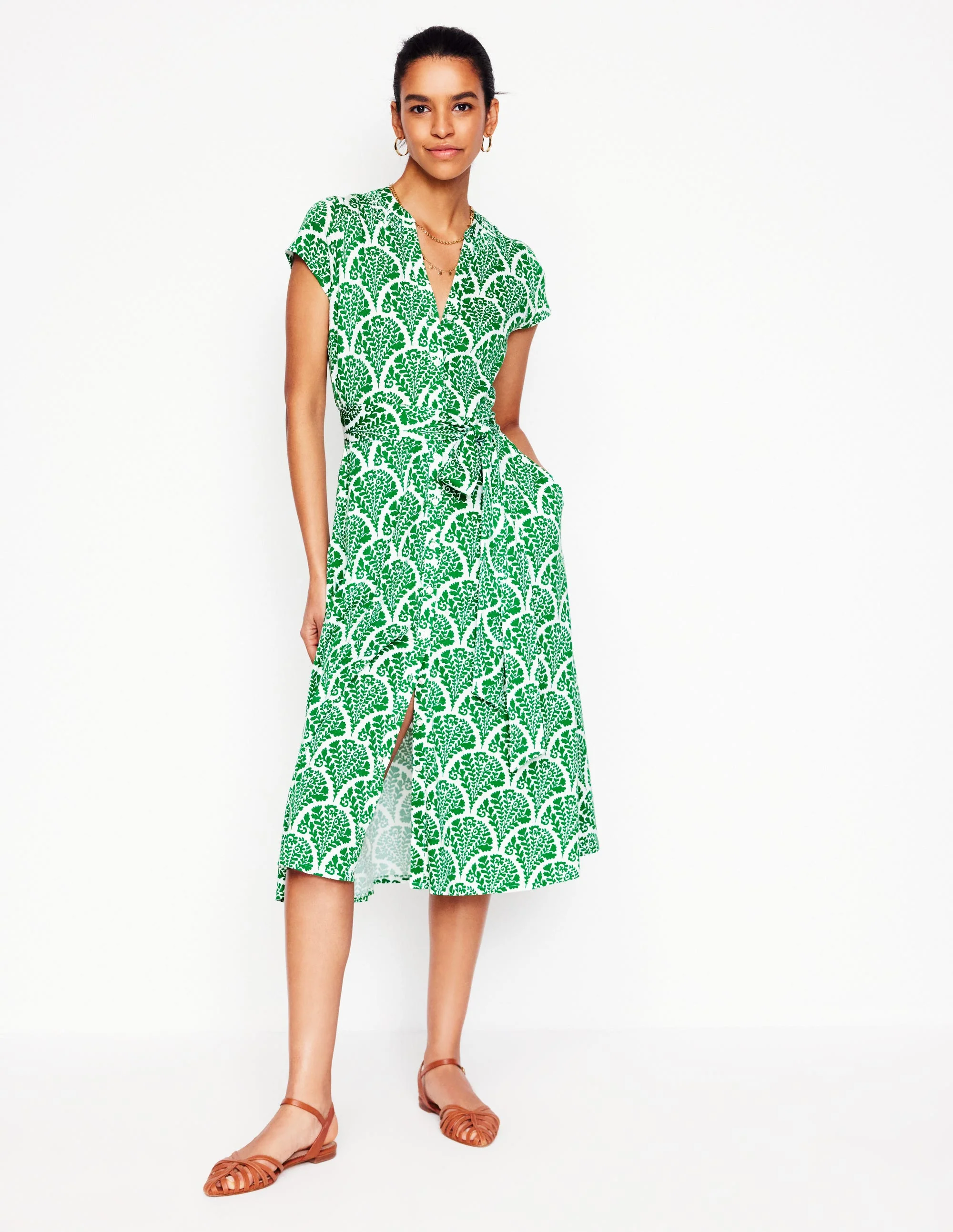 Sara Jersey Shirt Dress-Rich Emerald, Blossomy - Image 4