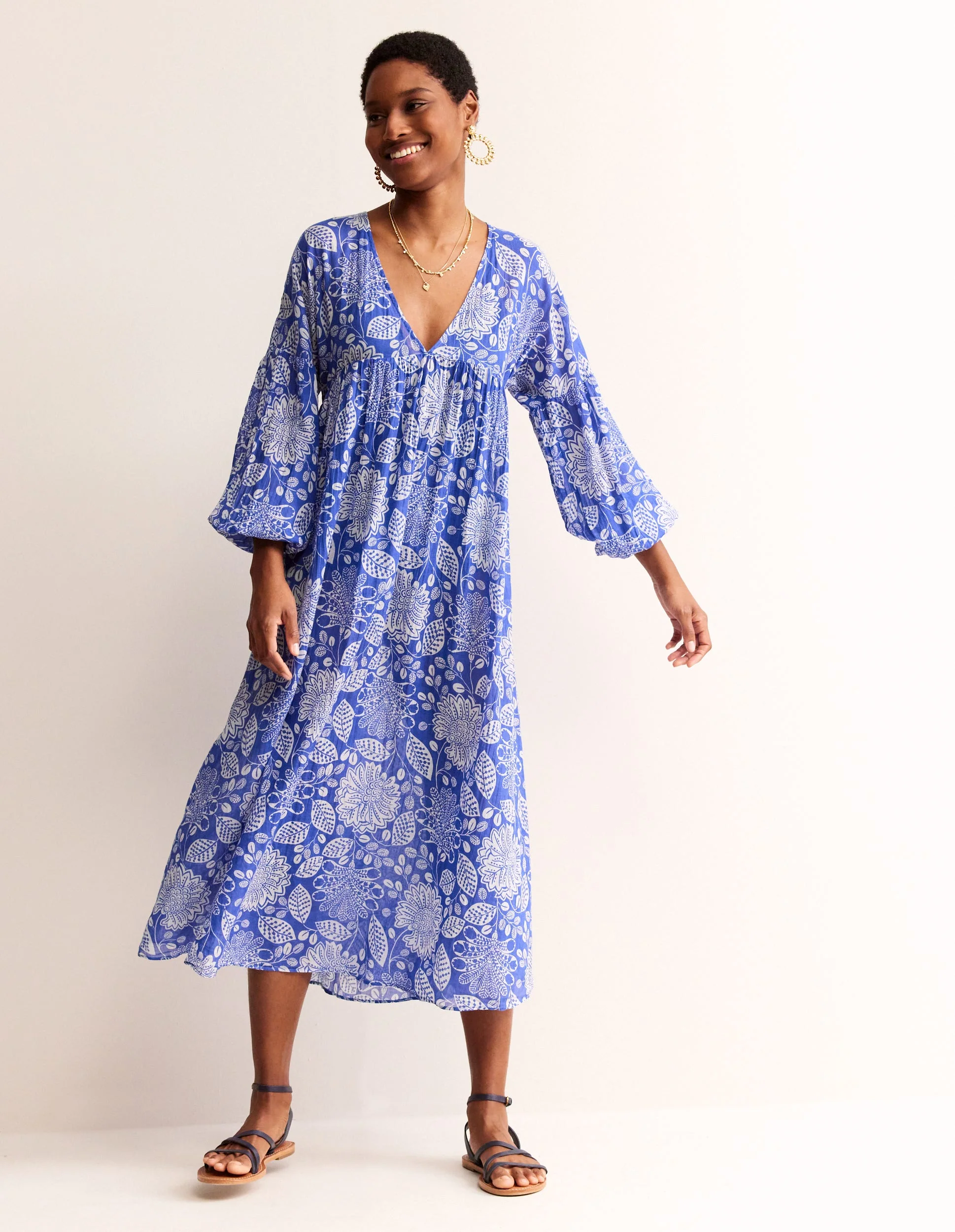 Sarah Maxi Kaftan Dress-Surf The Web, Gardenia Swirl - Image 2