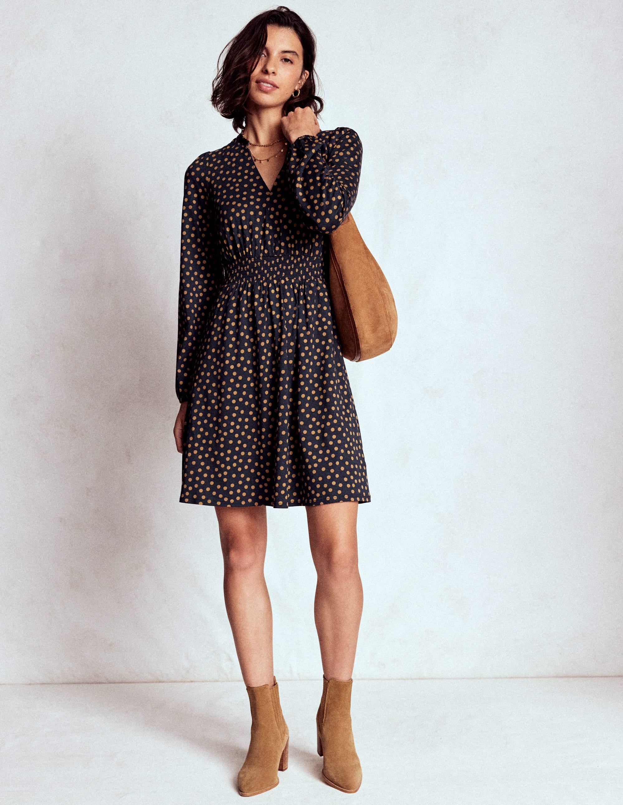 Sarah Short Jersey Dress-French Navy, Dijon Dot - Image 4