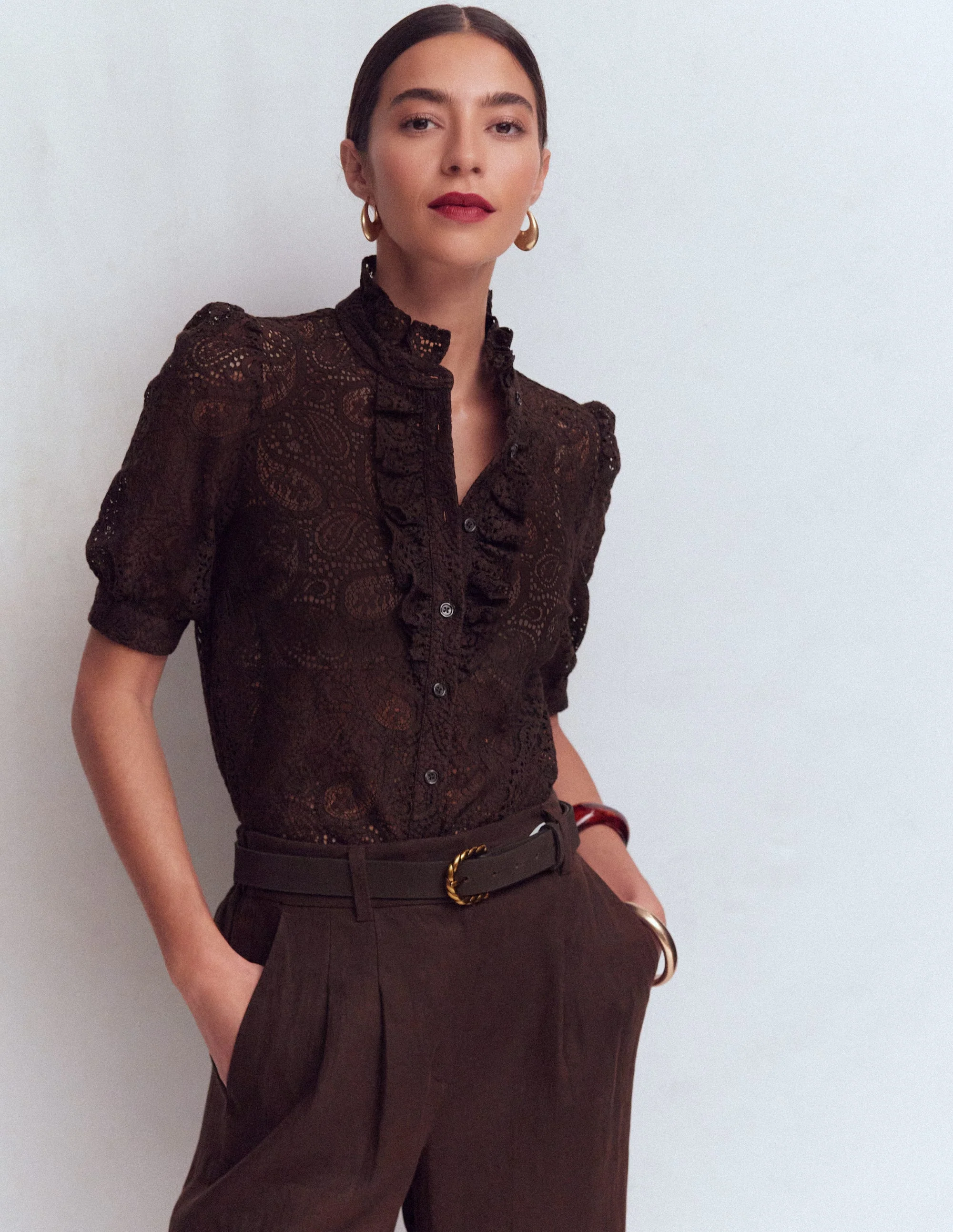 Sasha Short Sleeve Lace Top-Bitter Chocolate - Image 4