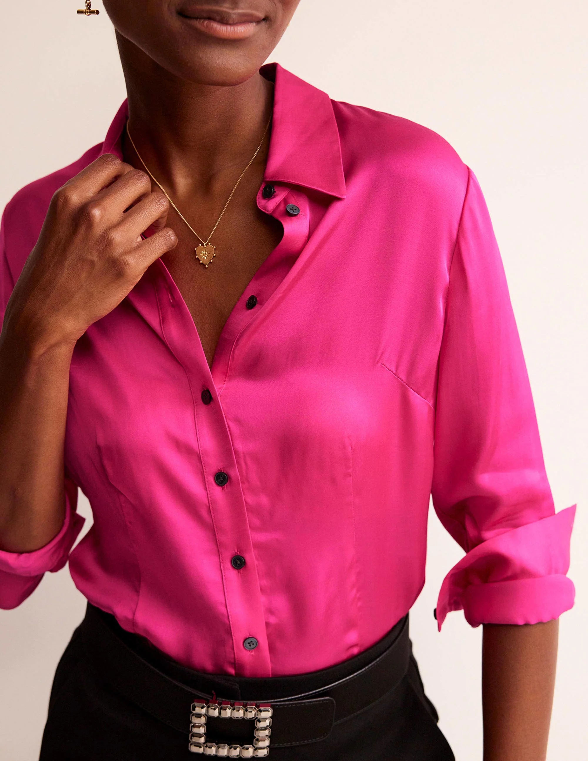 Saskia Satin Shirt-Vibrant Pink - Image 2