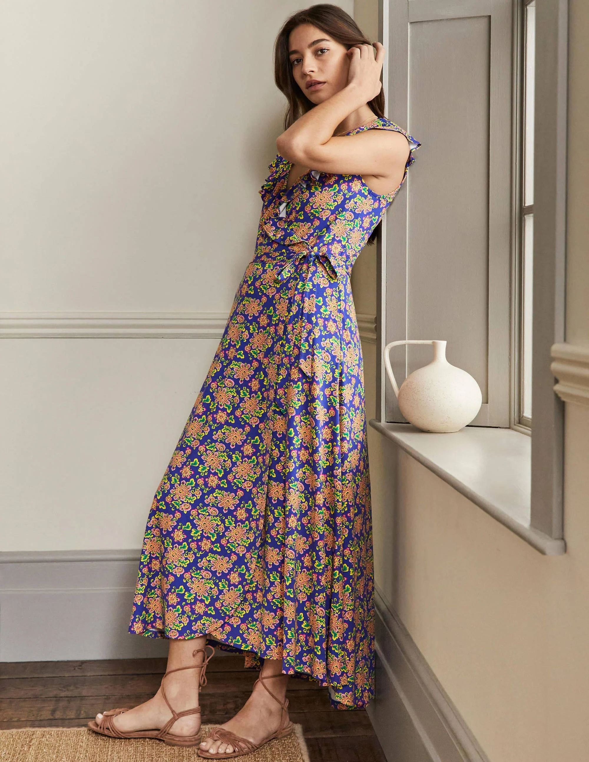 Saskia Wrap Jersey Maxi Dress-Atlantic Ocean, Wild Blooms - Image 4