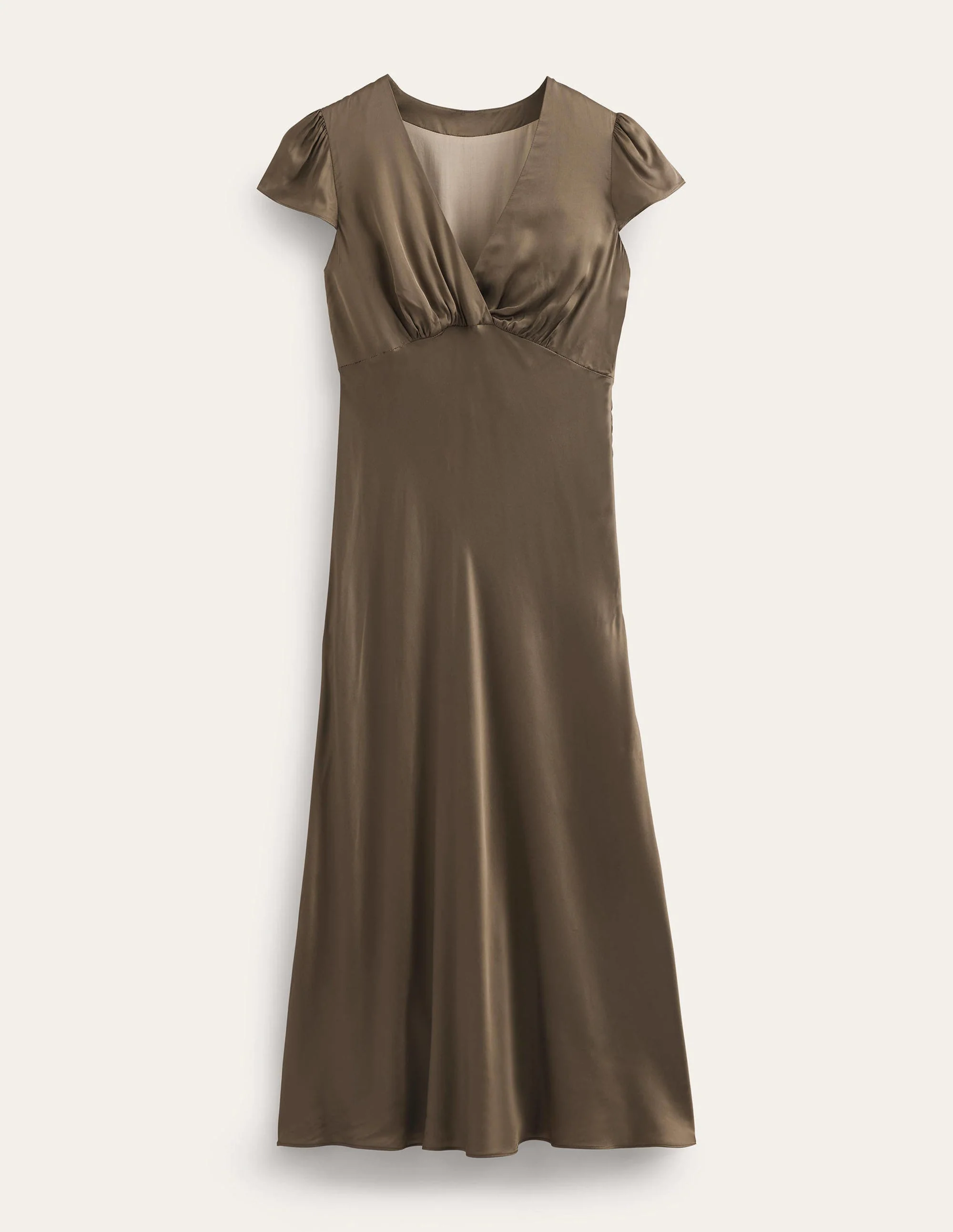Satin Empire Midi Tea Dress-Khaki - Image 5