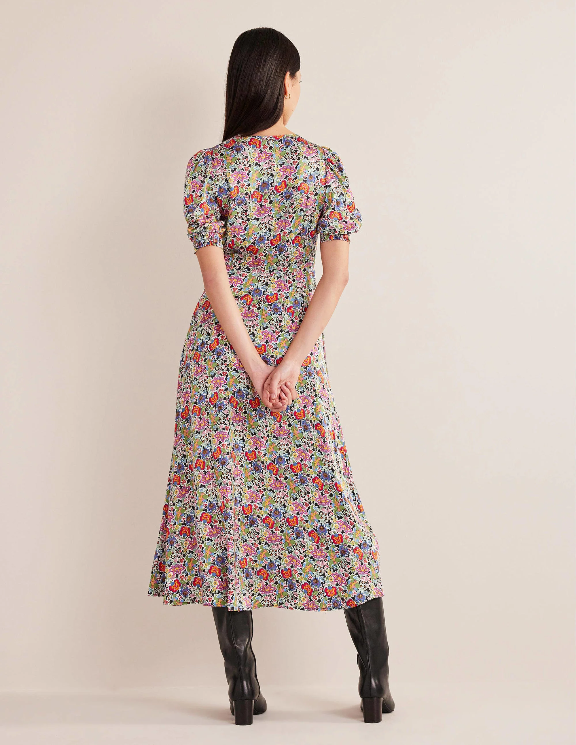 Satin Midi Tea Dress-Multi, Carnation Garden - Image 3