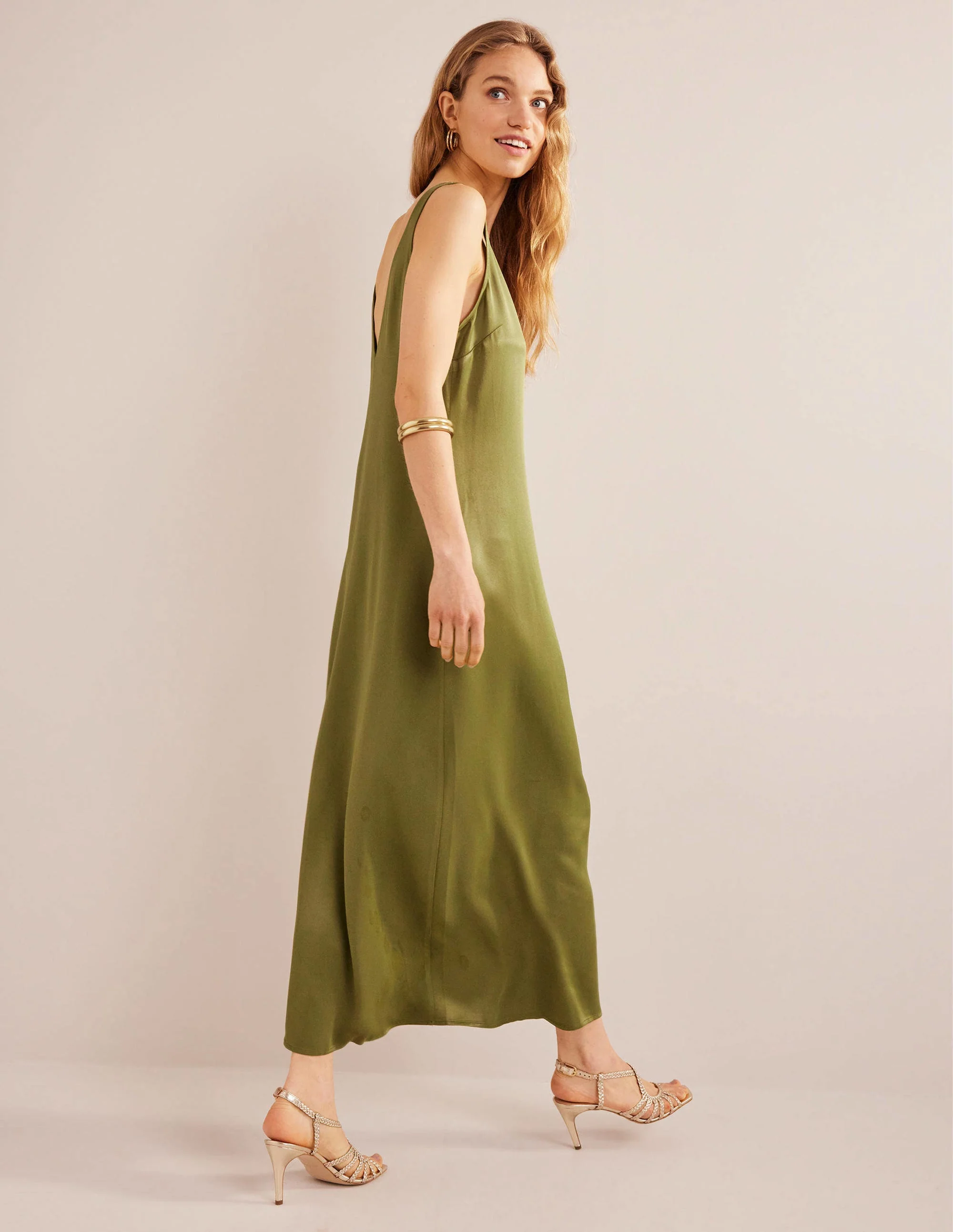 Satin Slip Maxi Dress-Capulet Olive - Image 4