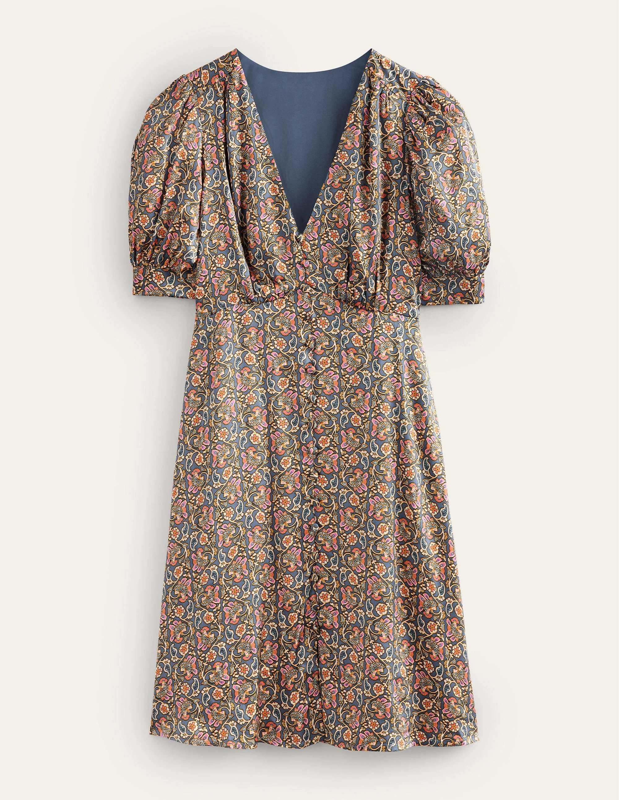 Satin Tea Dress-Nightshadow, Block Paisley - Image 7