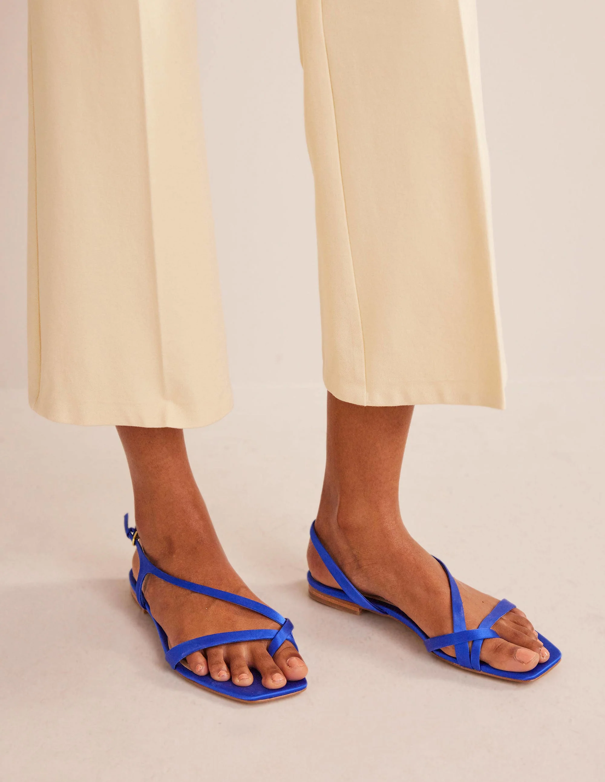 Satin Toe Loop Flat Sandals-Bright Blue Satin - Image 2