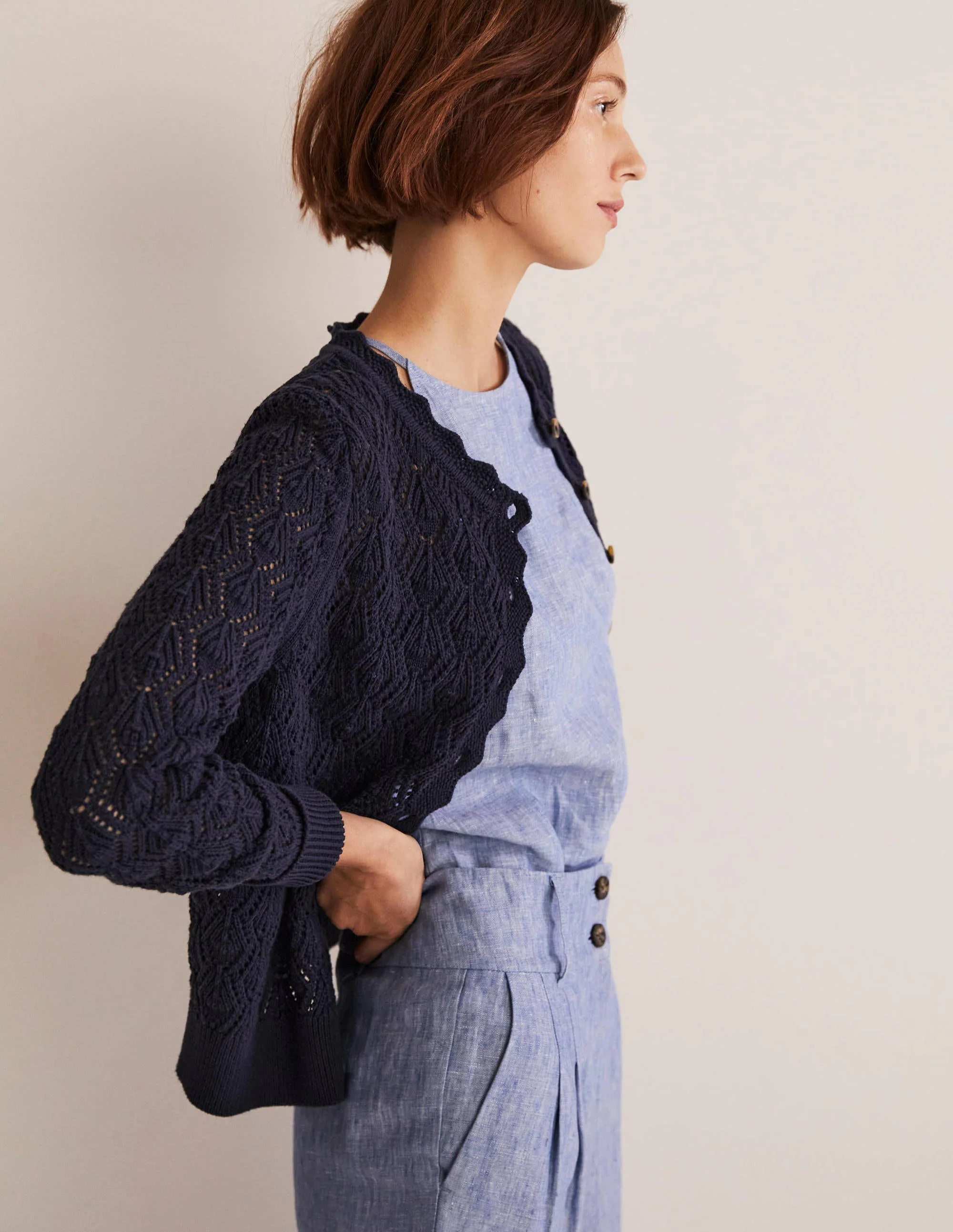 Scallop Crochet Cardigan-navy - Image 4