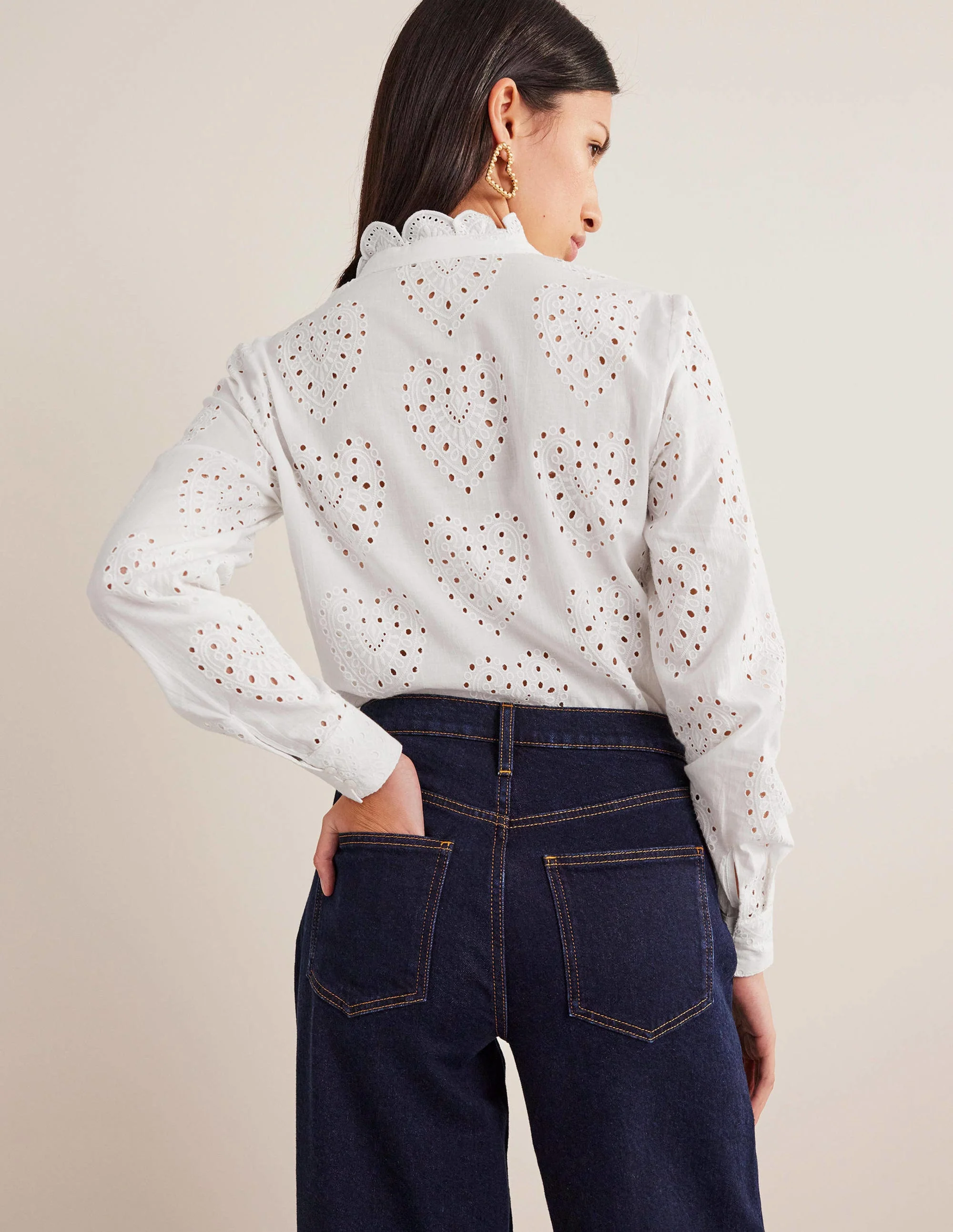 Scallop Trim Broderie Shirt-White - Image 3