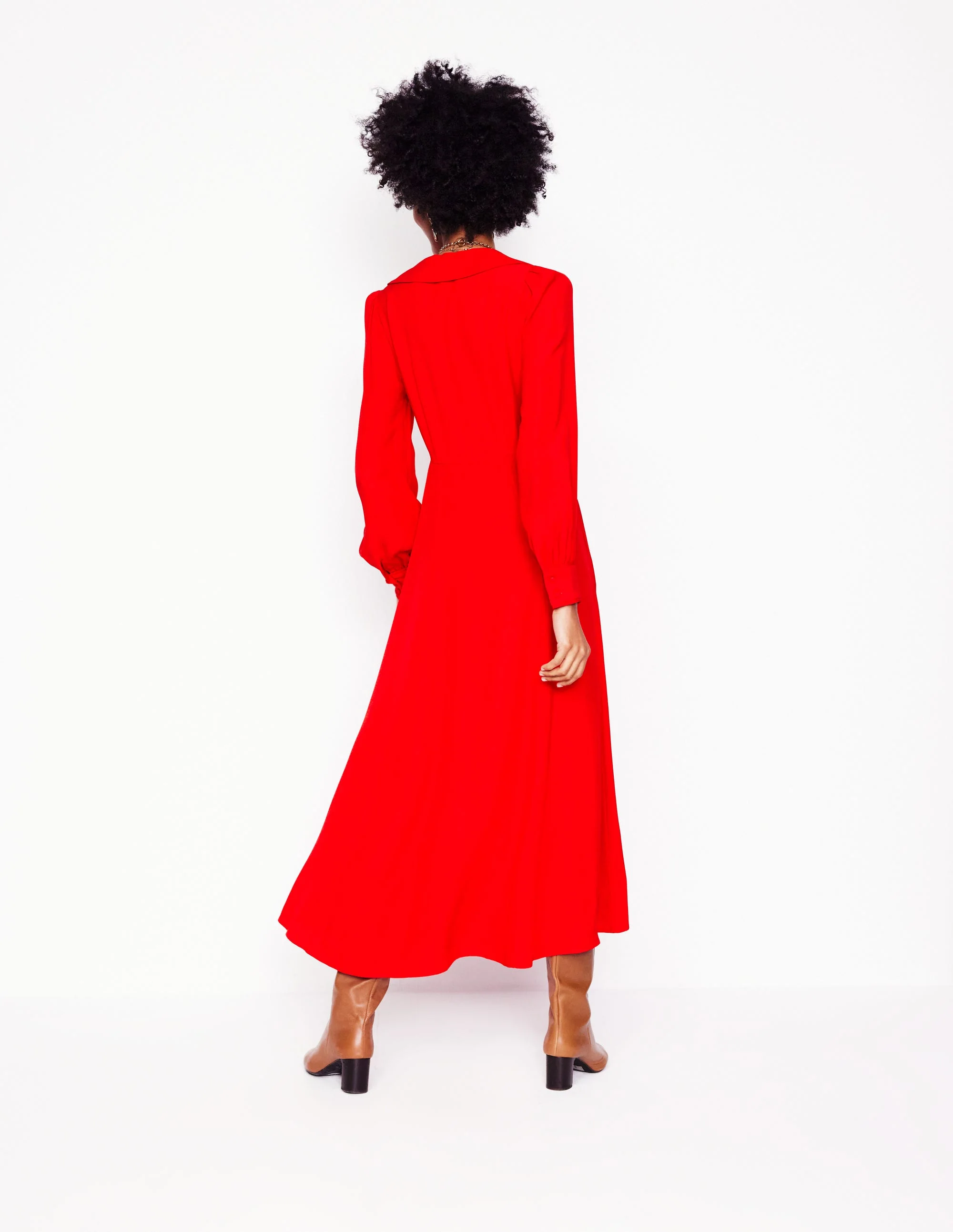 Scalloped Collar Tea Dress-Poppy Red - Image 3