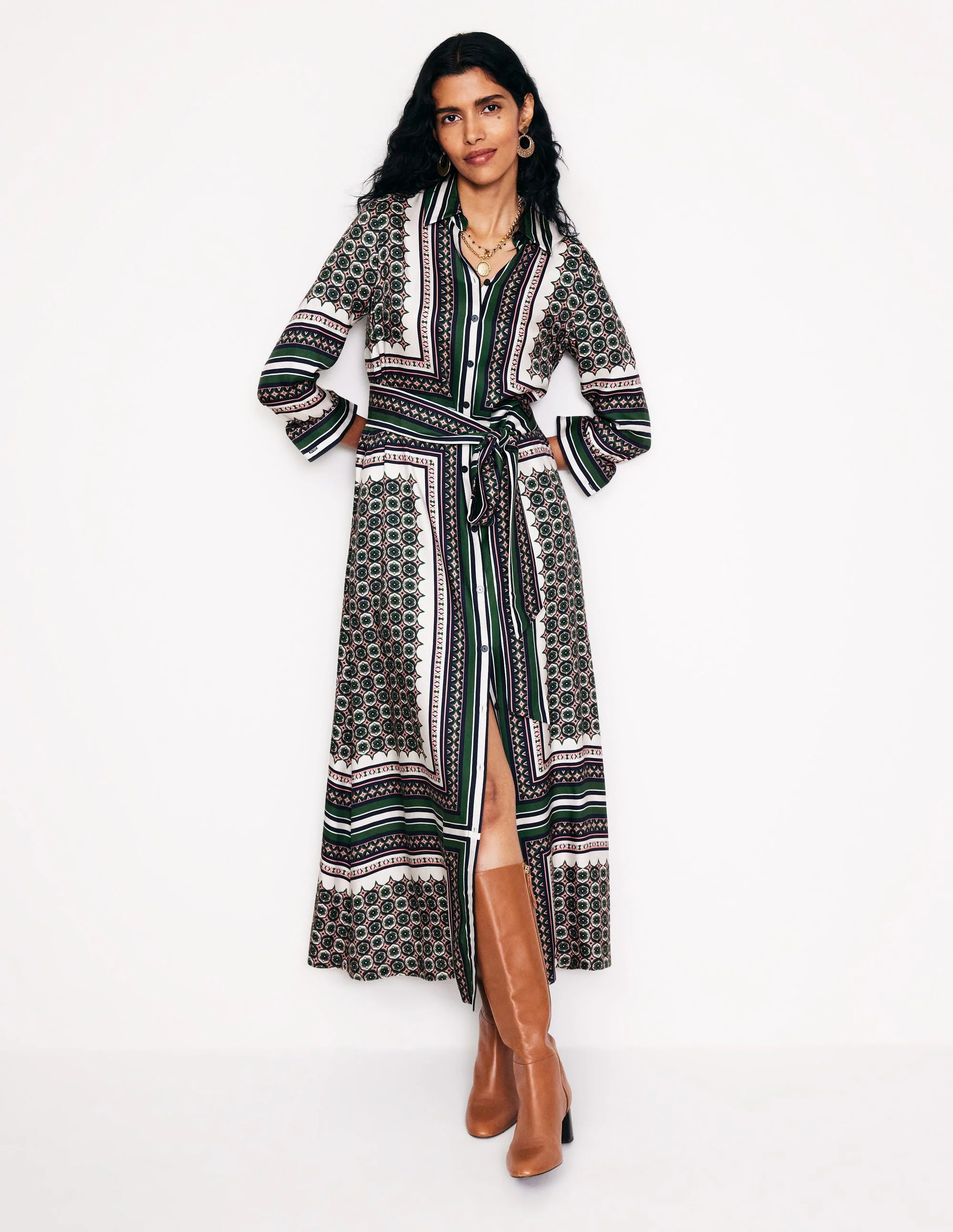 Scarf Print Shirt Dress-Eden, Geo Mosaic - Image 4