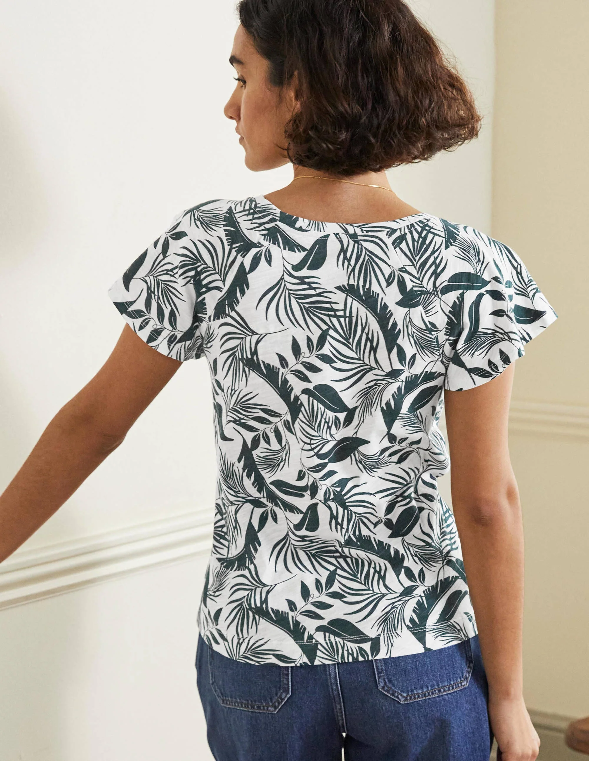 Scoop Flutter Sleeve T-Shirt-Midnight Garden, Foliage - Image 3