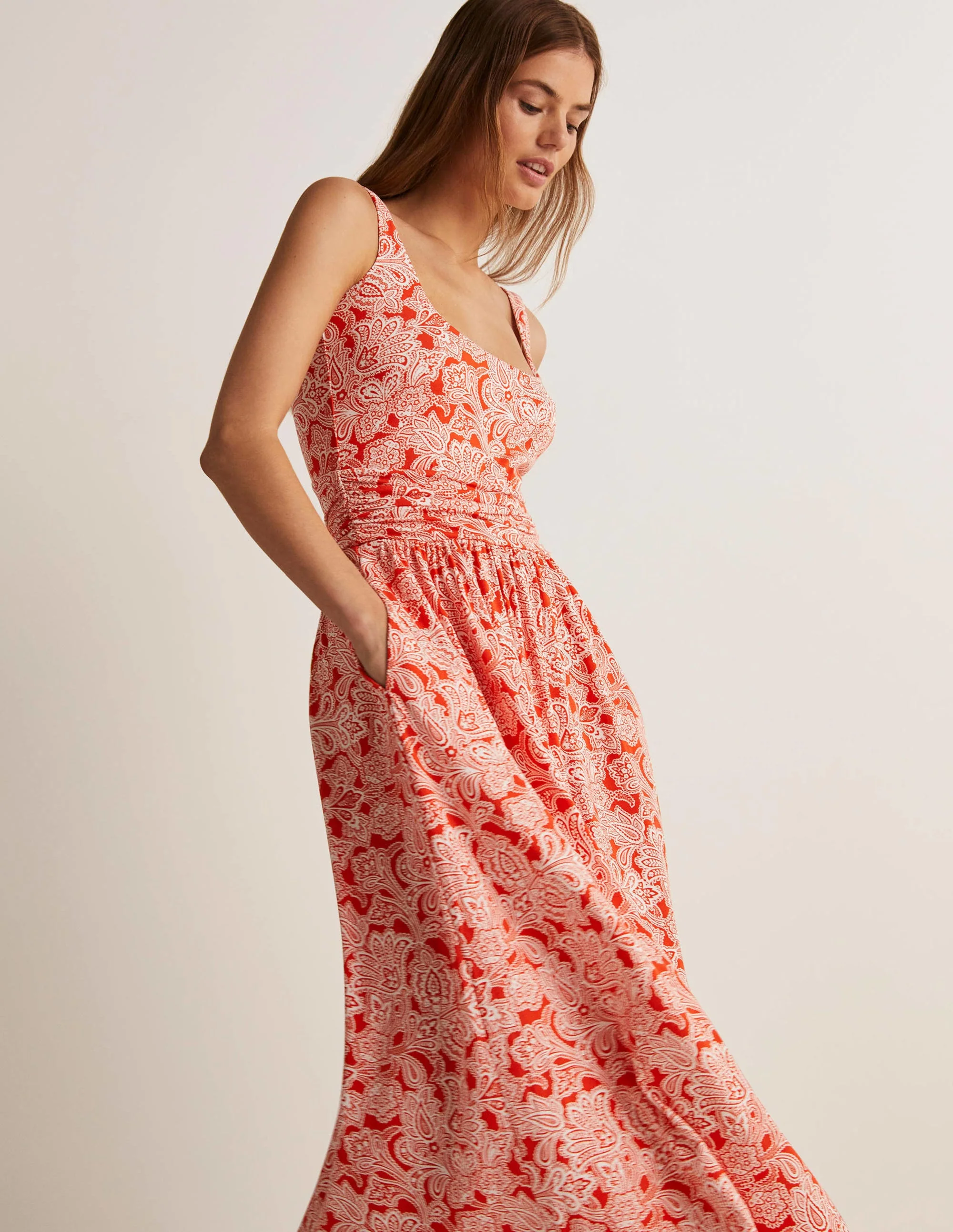 Scoop Neck Jersey Midi Dress-Firecracker, Paisley Bud - Image 4