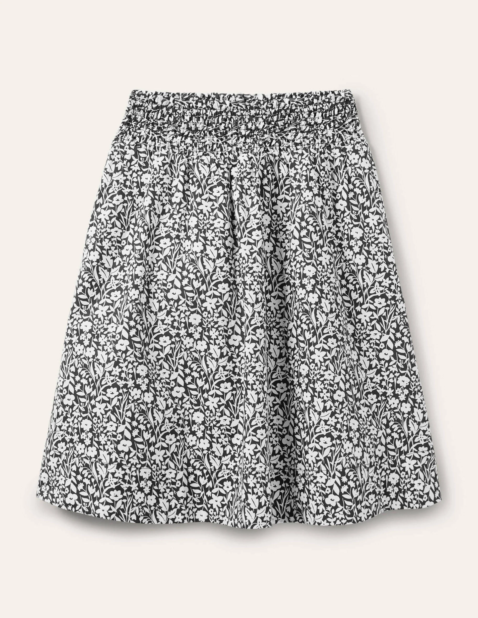 Shirred Waist Cotton Skirt-Black, Wildflower Sprig - Image 5