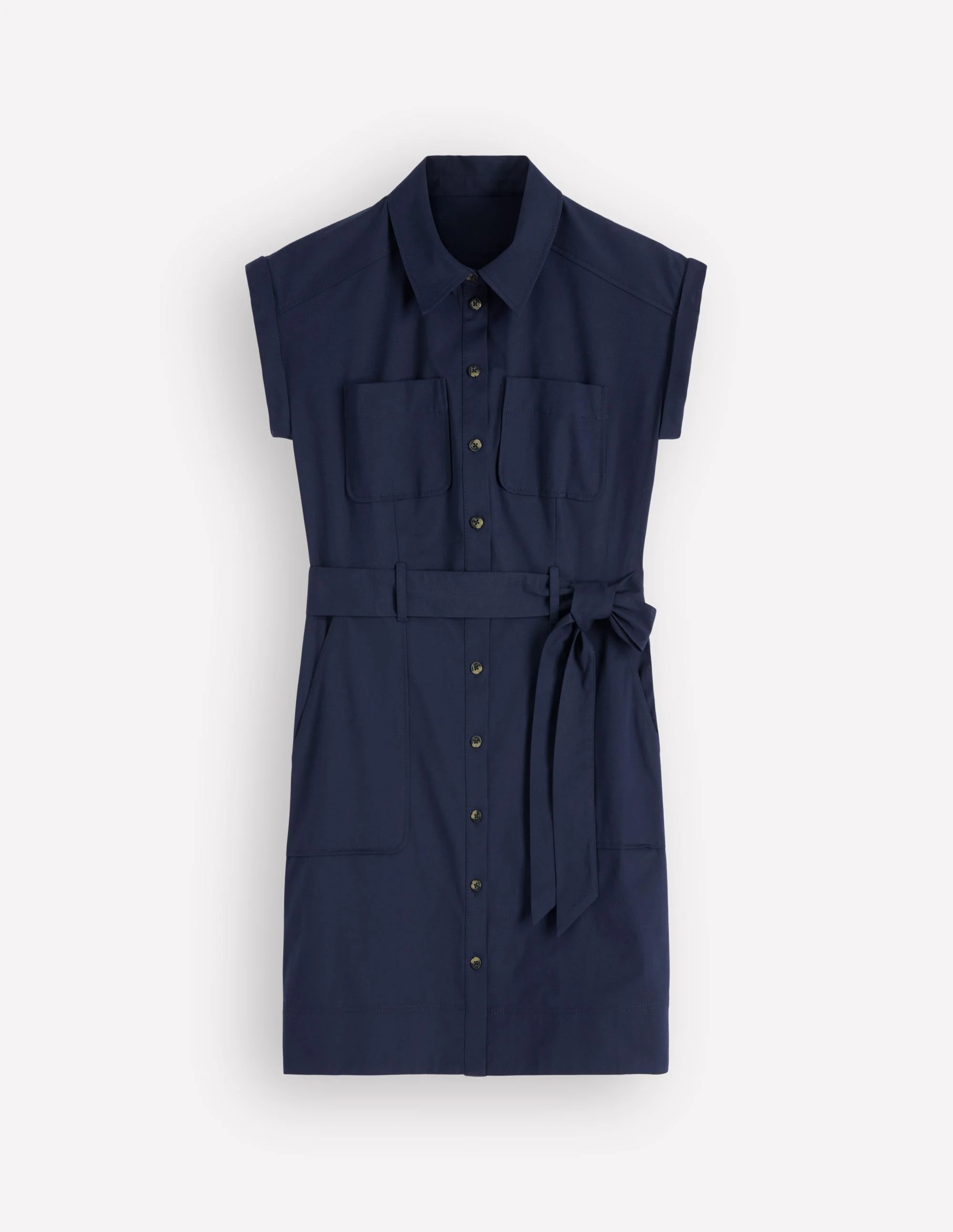 Short Belted Shirt Dress-Navy - Image 5