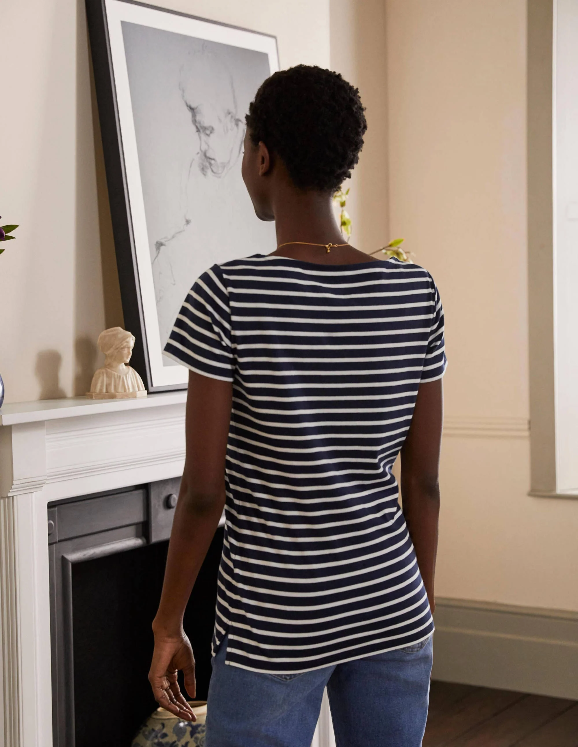 Short Sleeve Breton T-Shirt-Navy / Ivory Stripe - Image 3