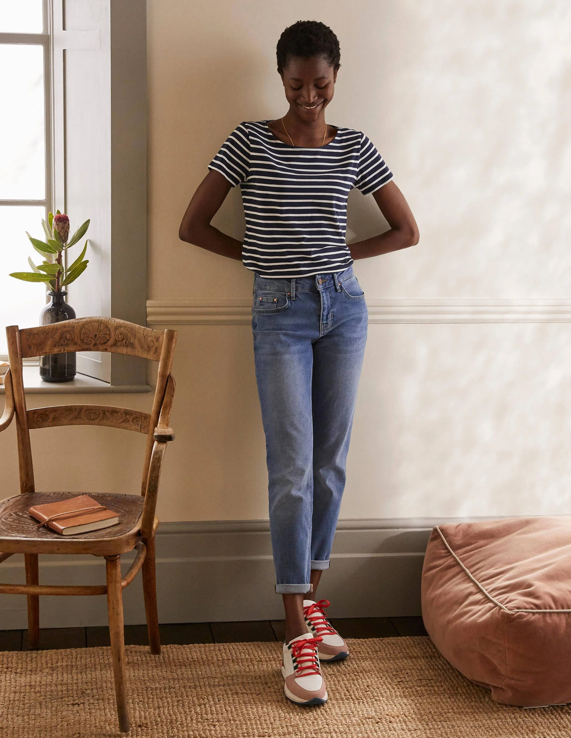 Short Sleeve Breton T-Shirt-Navy / Ivory Stripe - Image 4