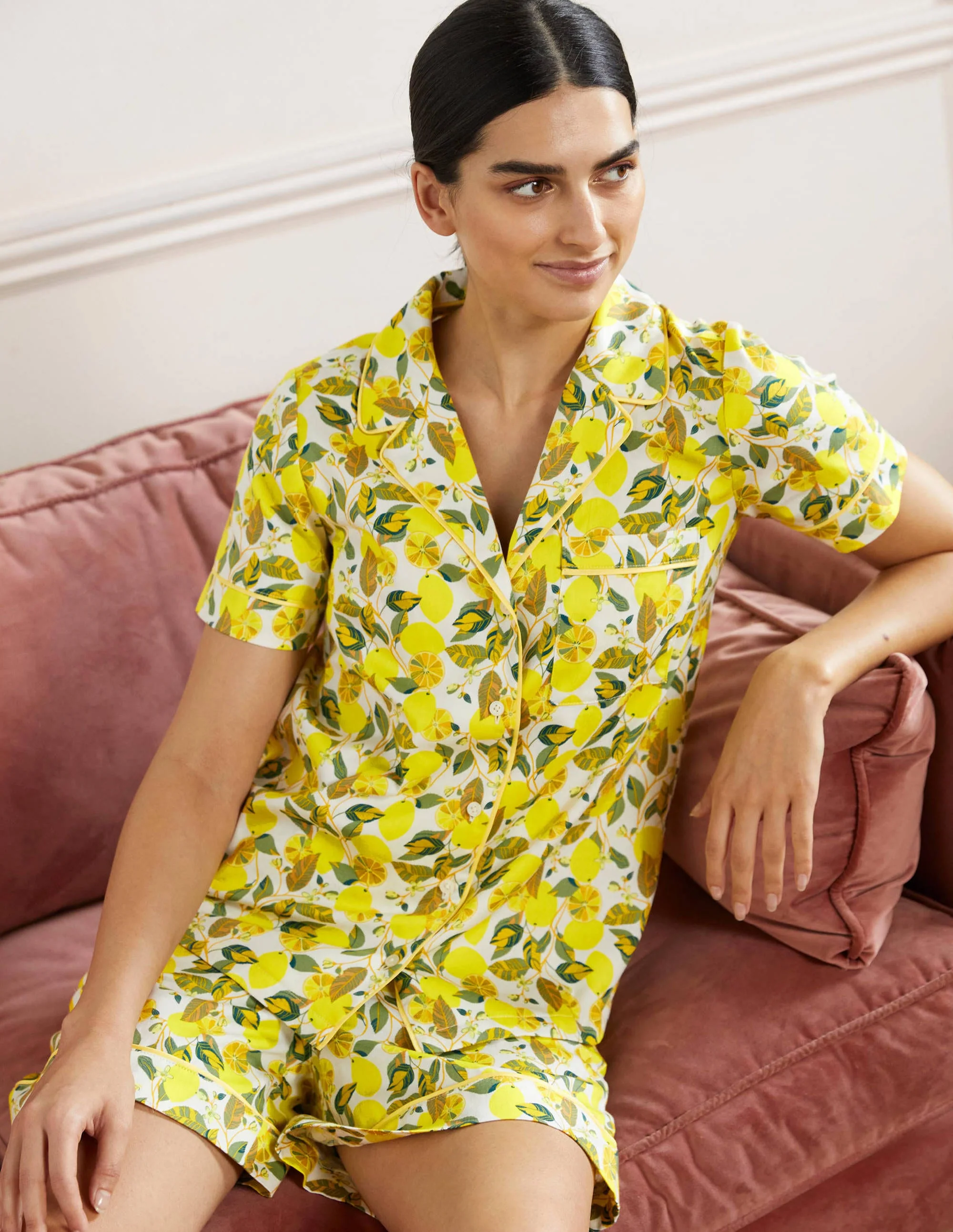 Short Sleeve Pajama Shirt-Ivory, Lemon Vine - Image 4