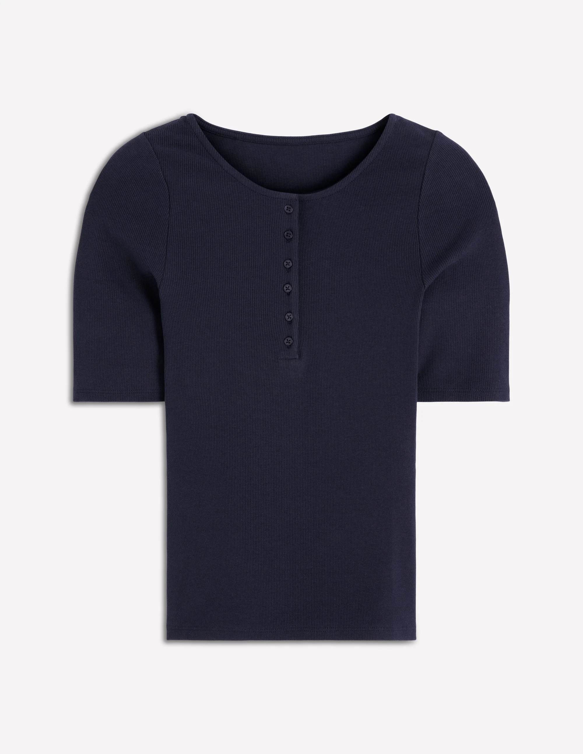 Short Sleeve Rib Henley-Navy - Image 5