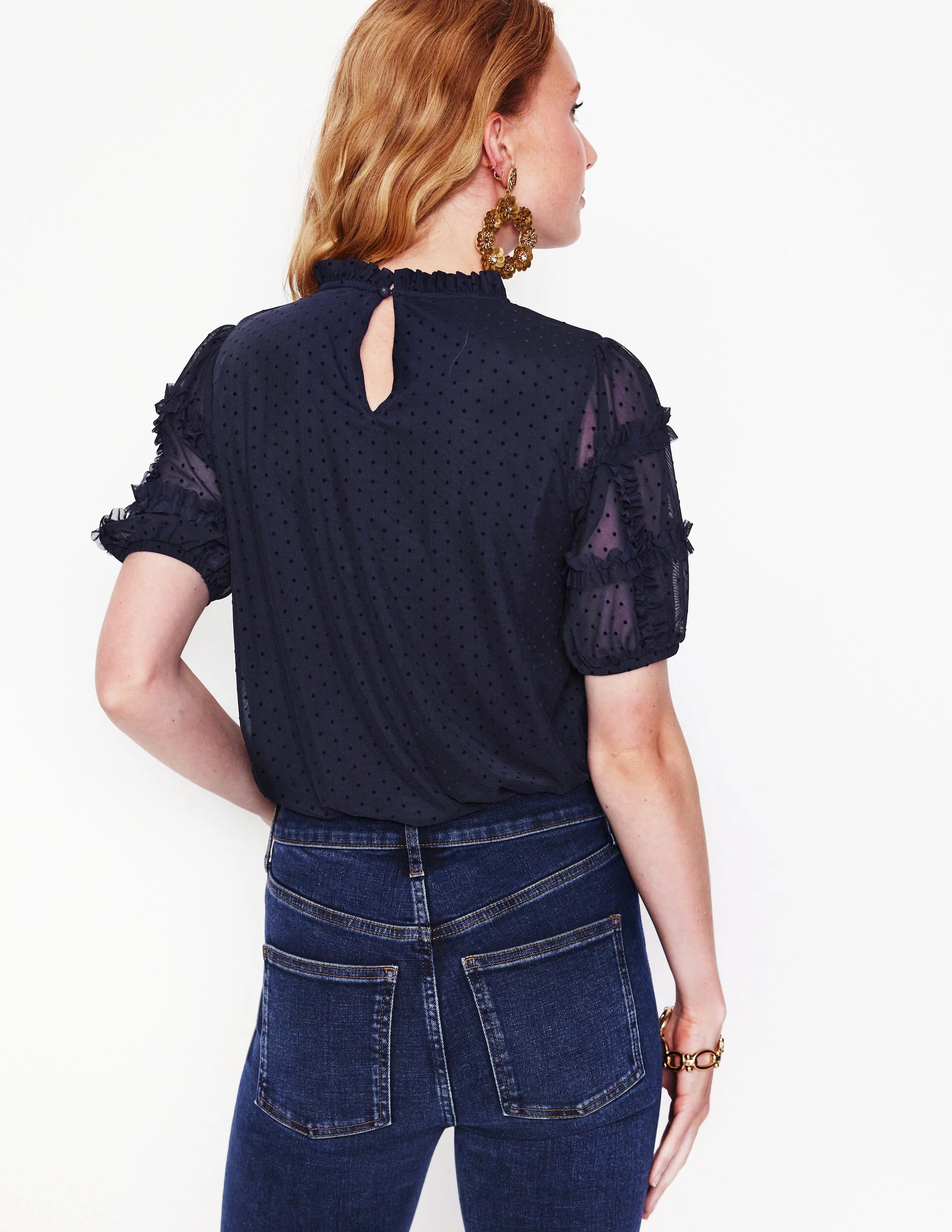 Short-Sleeve Spotty Tulle Top-Midnight Blue - Image 3