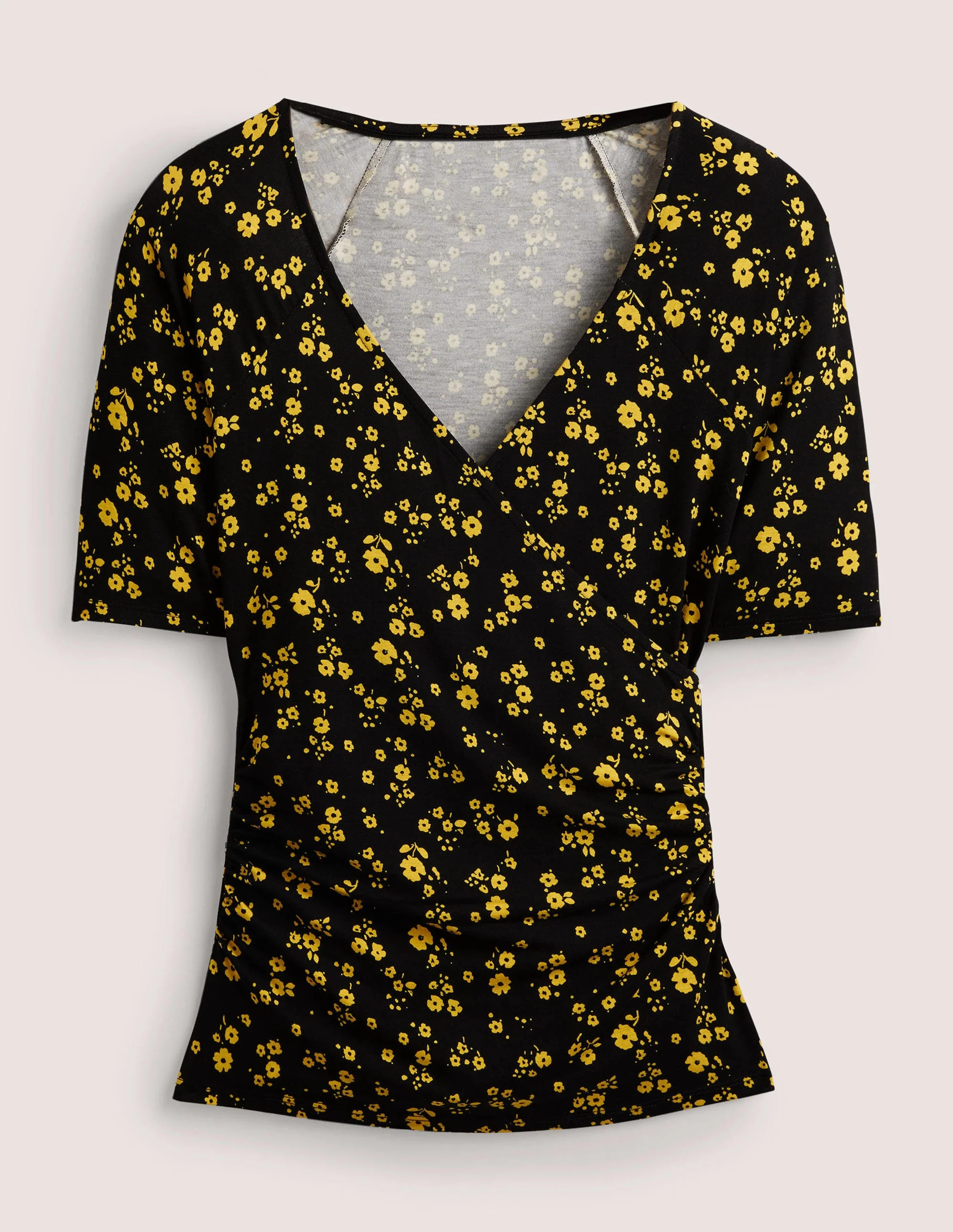Short Sleeve Wrap Top-Black, Floral Sprig - Image 6
