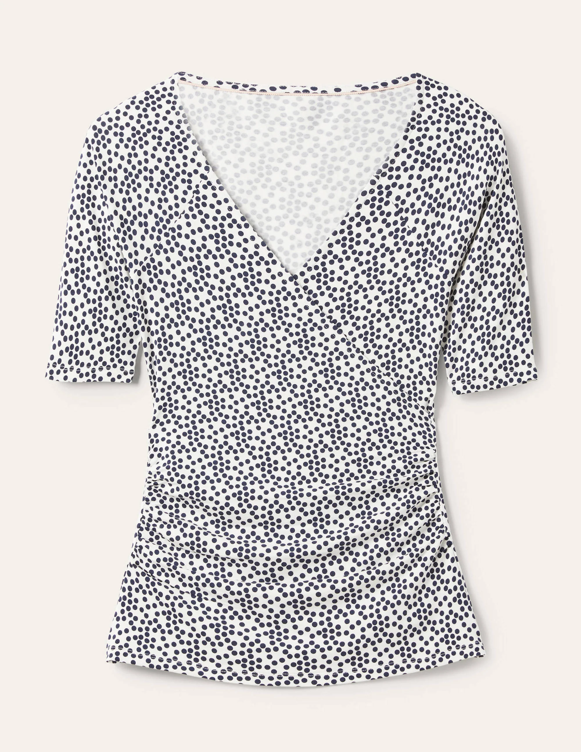 Short Sleeve Wrap Top-Ivory, Scatter Spot - Image 5