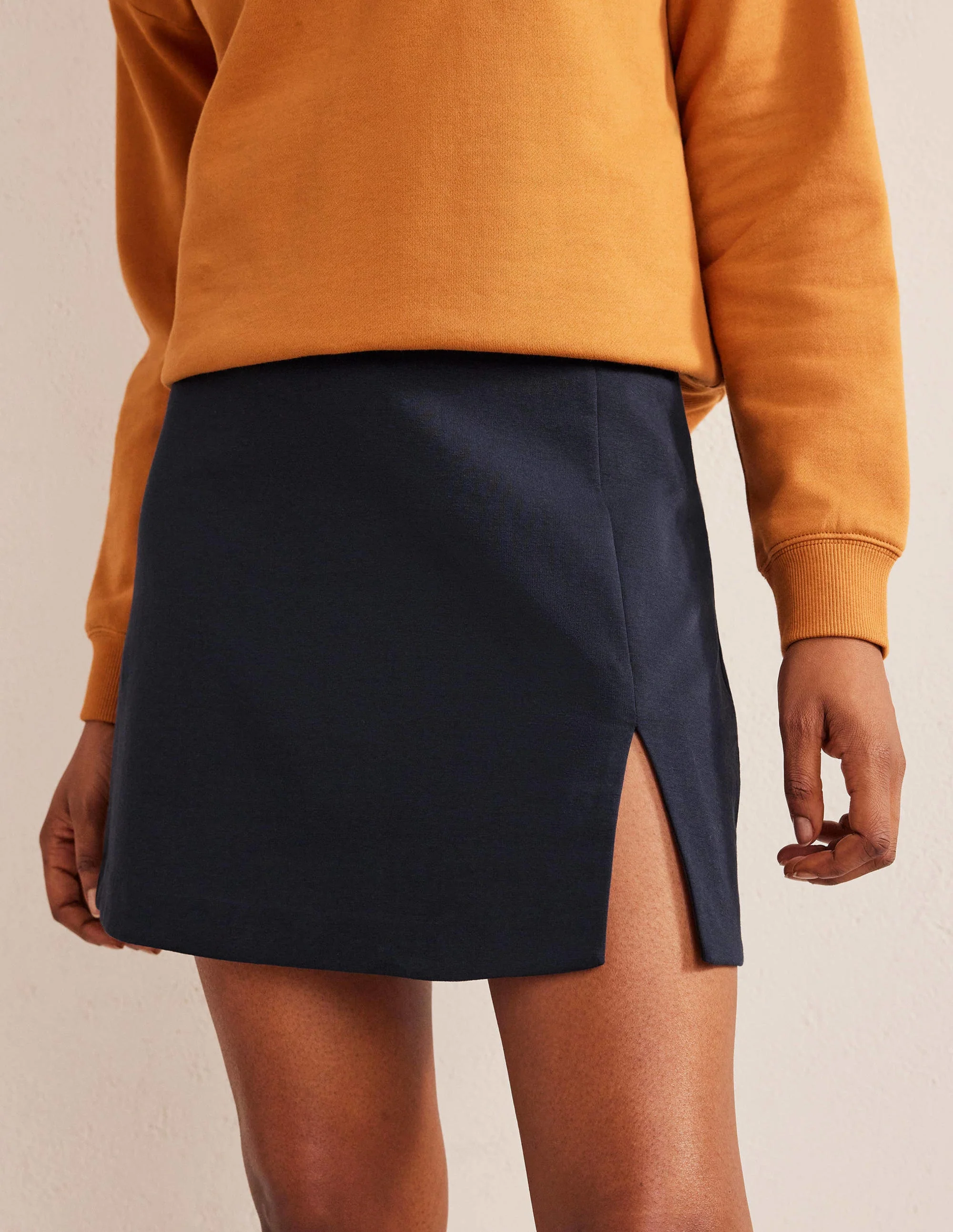 Side Split Jersey Mini Skirt-Navy - Image 4