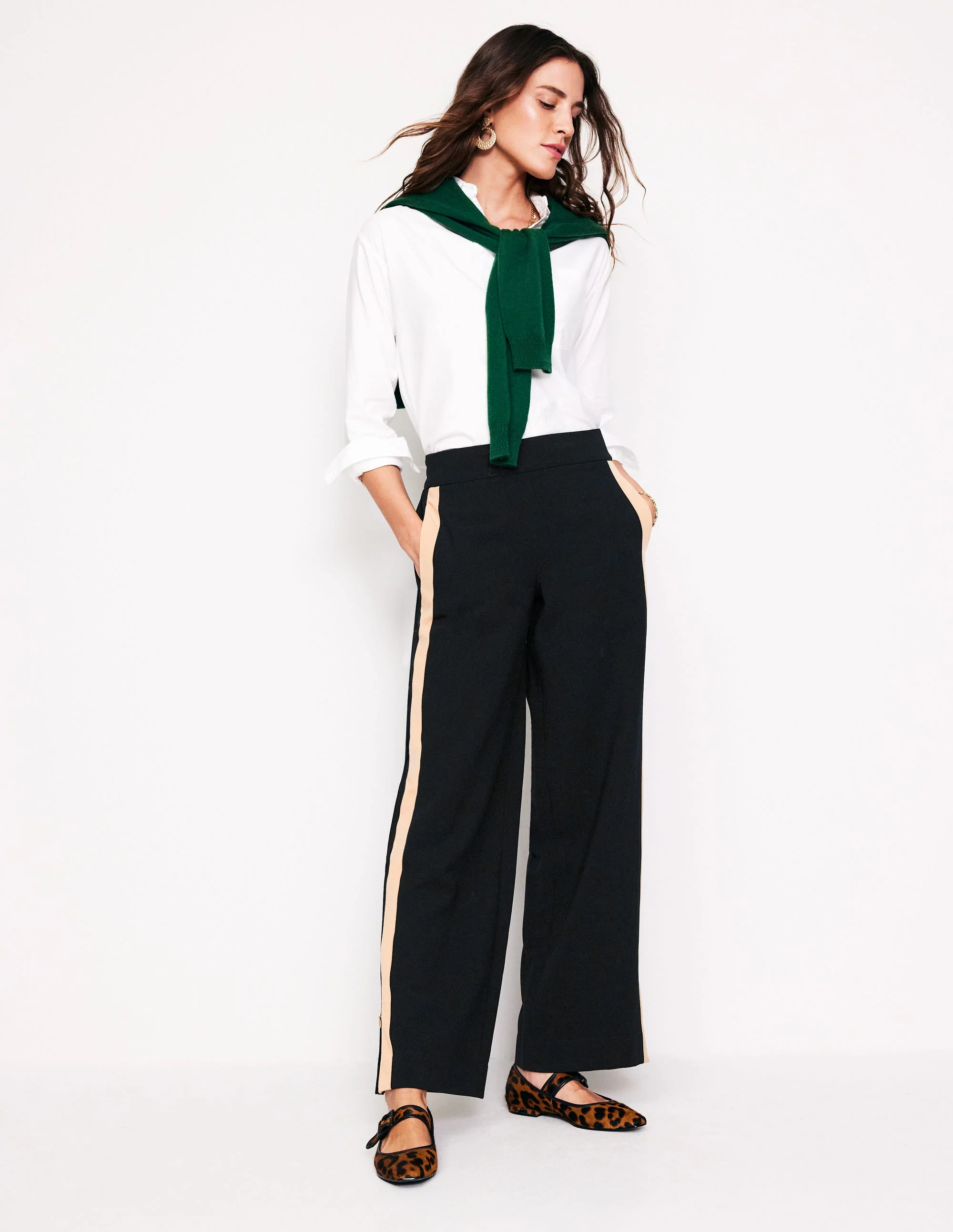 Side Stripe Pull-on Pants-Black with Camel Stripe - Image 4