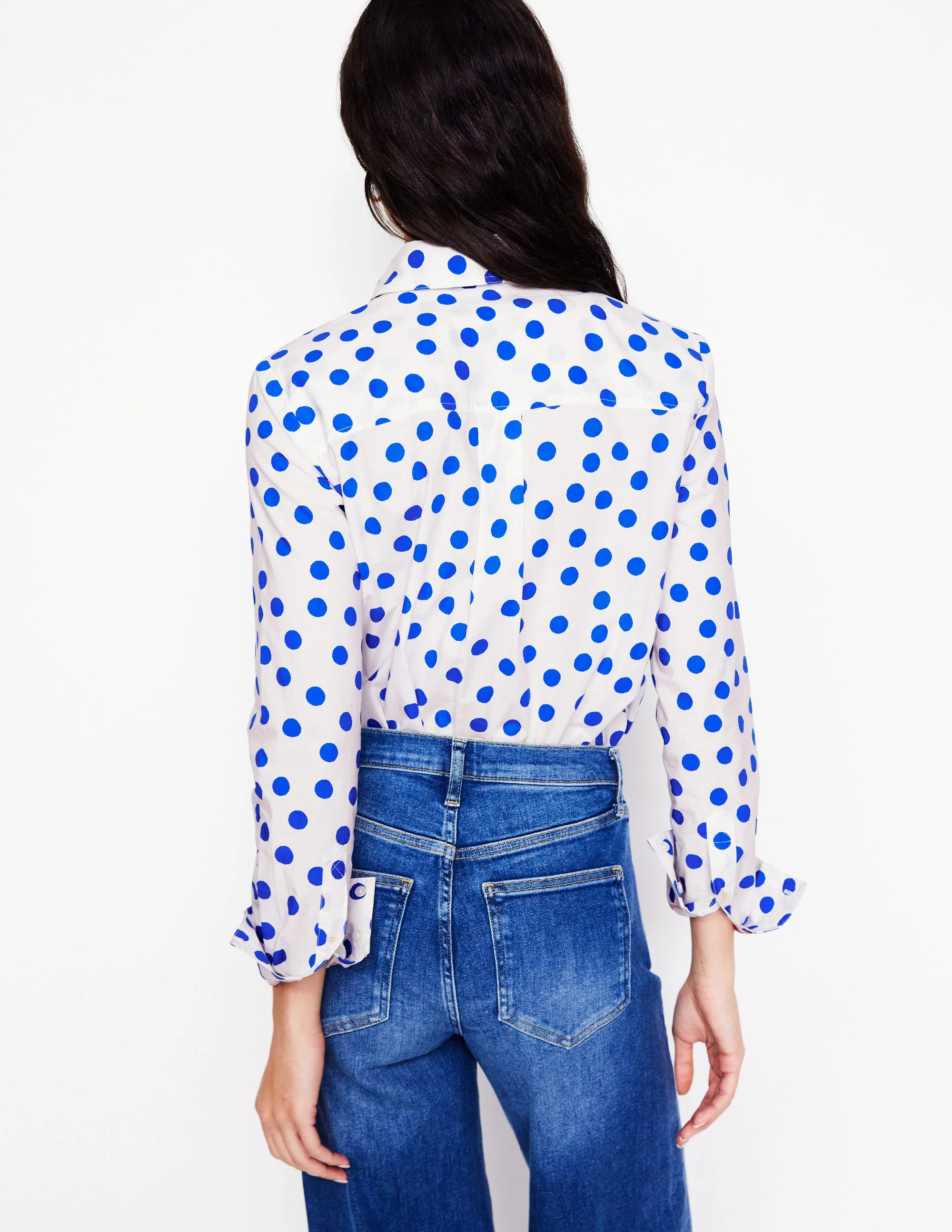 Sienna Cotton Shirt-Ivory, Blue Abstract Dot - Image 3