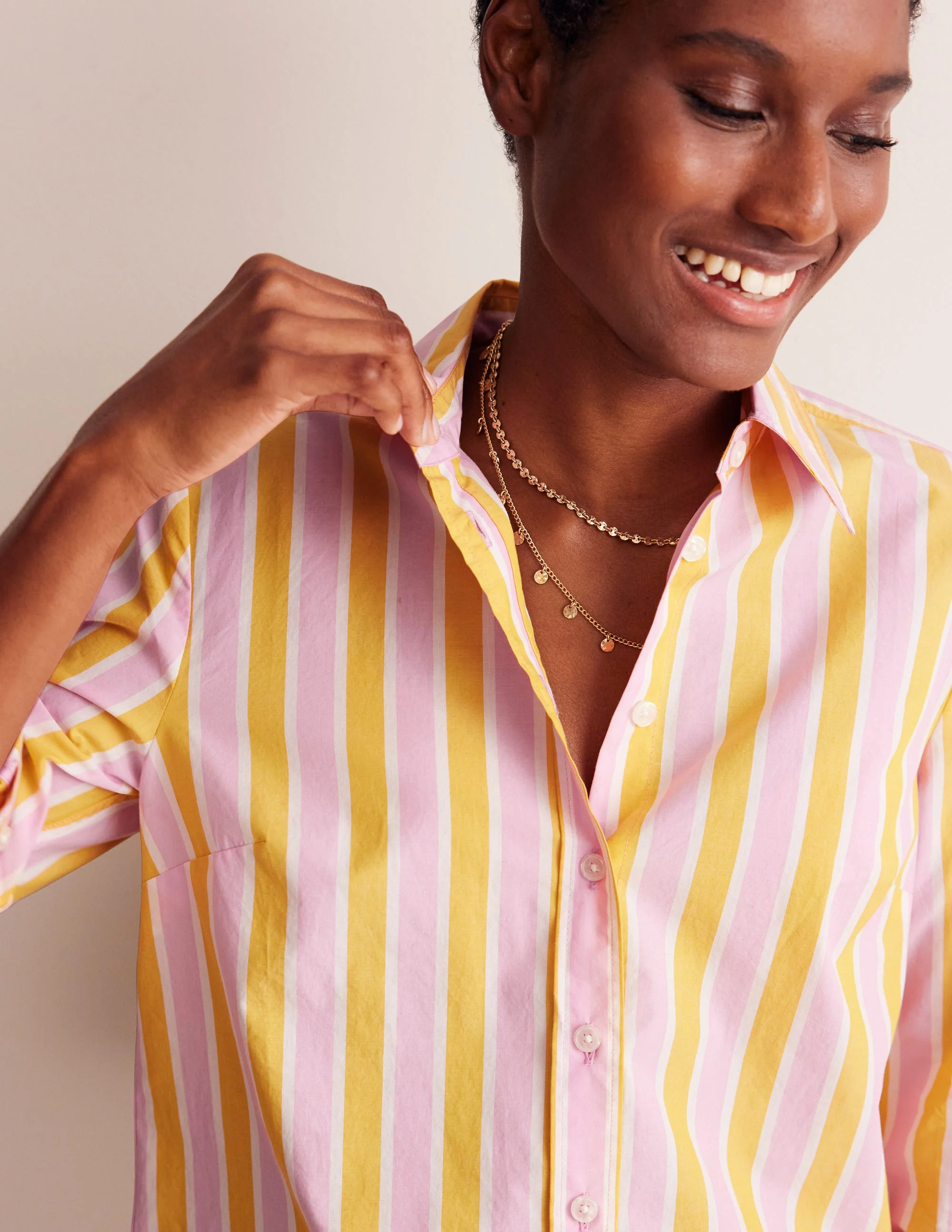 Sienna Cotton Shirt-Mauve and  Yellow Stripe - Image 2