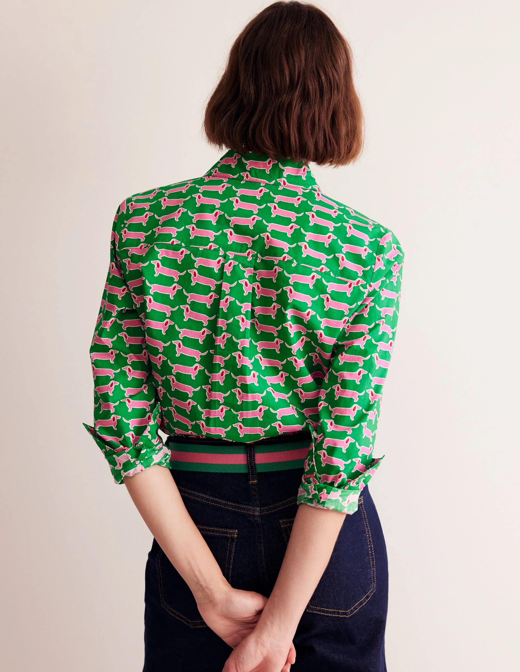 Sienna Cotton Shirt-Rich Emerald, Dachshund - Image 3