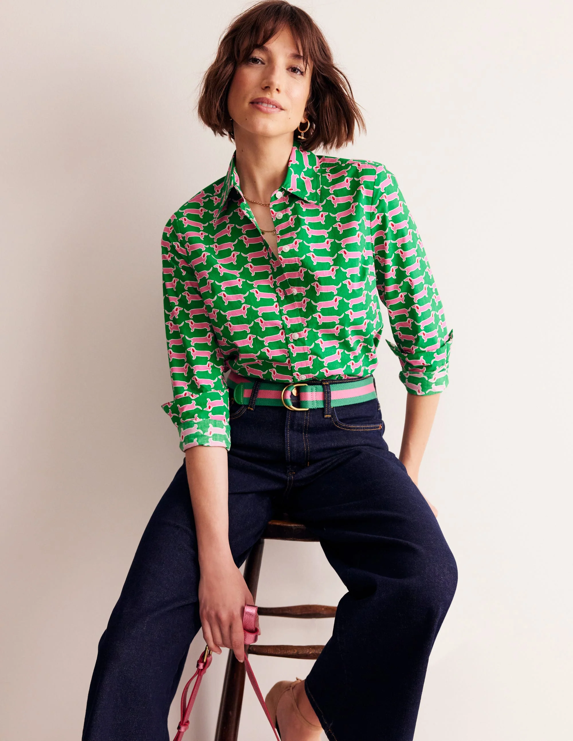 Sienna Cotton Shirt-Rich Emerald, Dachshund - Image 4