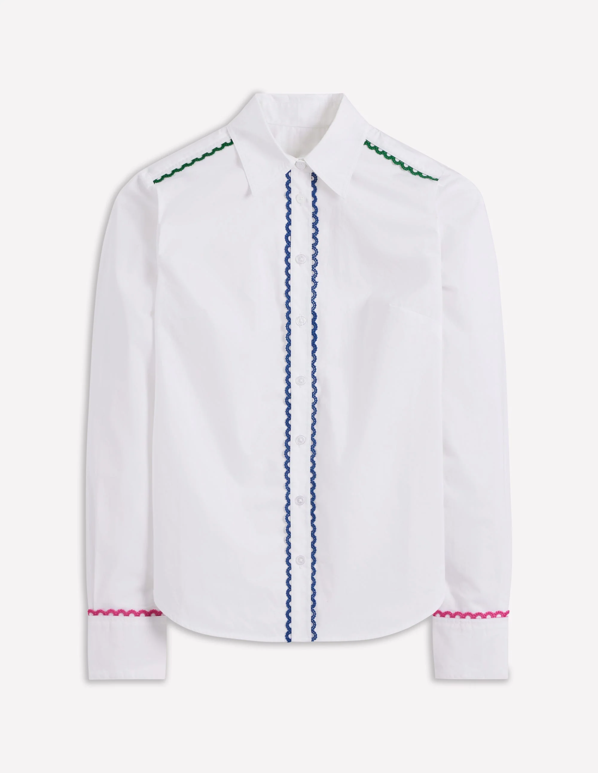 Sienna Interest Cotton Shirt-White, Multi Trim - Image 5
