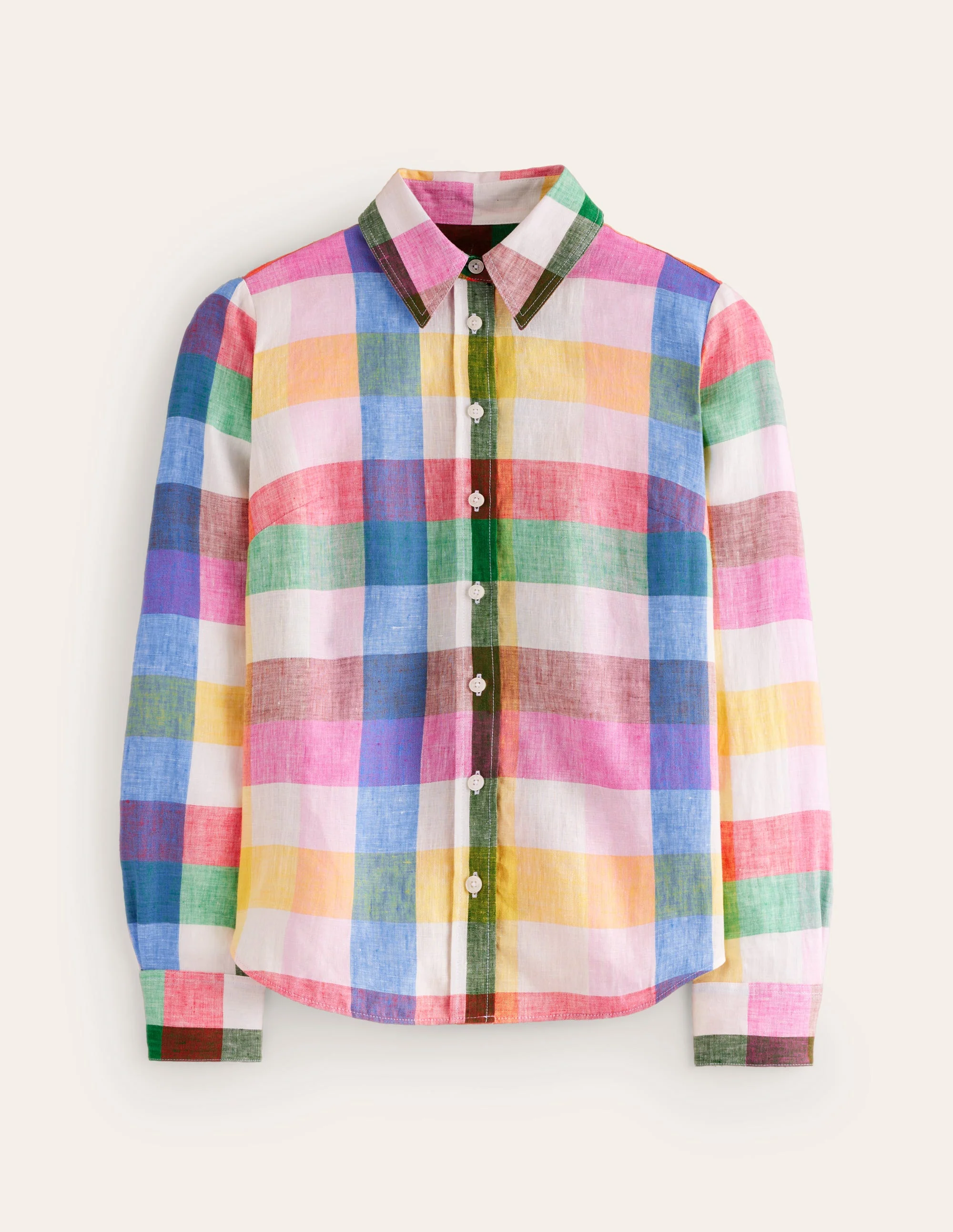 Sienna Linen Shirt-Bright Neon, Multi Gingham - Image 6
