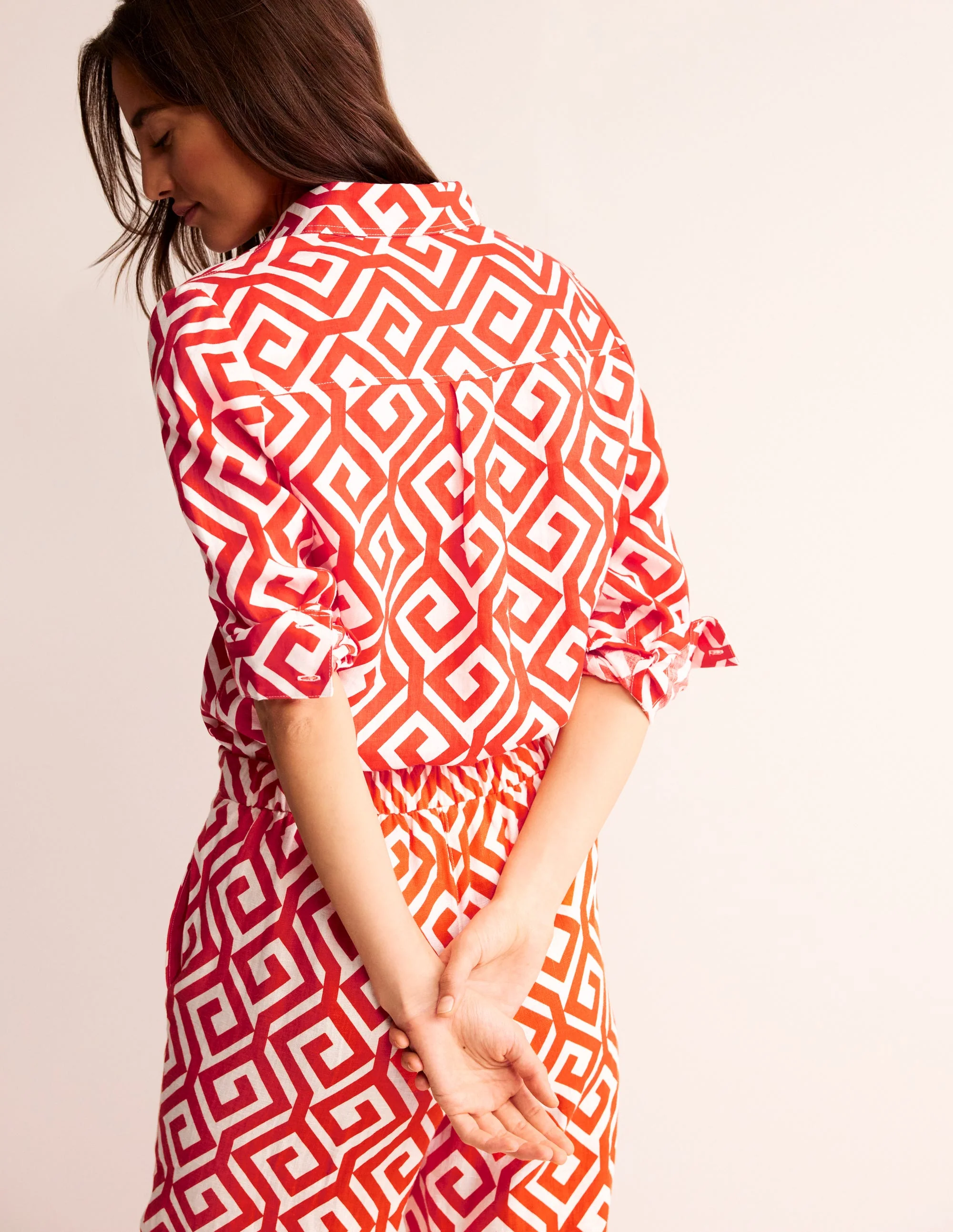 Sienna Linen Shirt-Flame Scarlett, Maze - Image 3