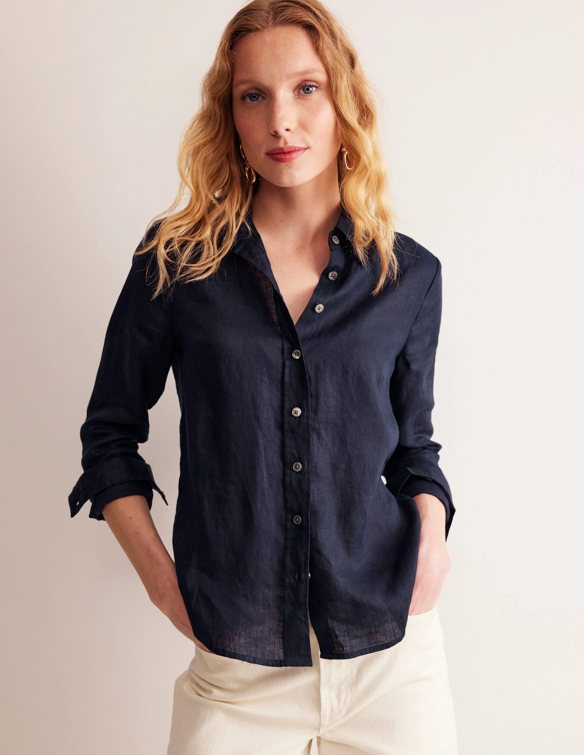 Sienna Linen Shirt-Navy - Image 4