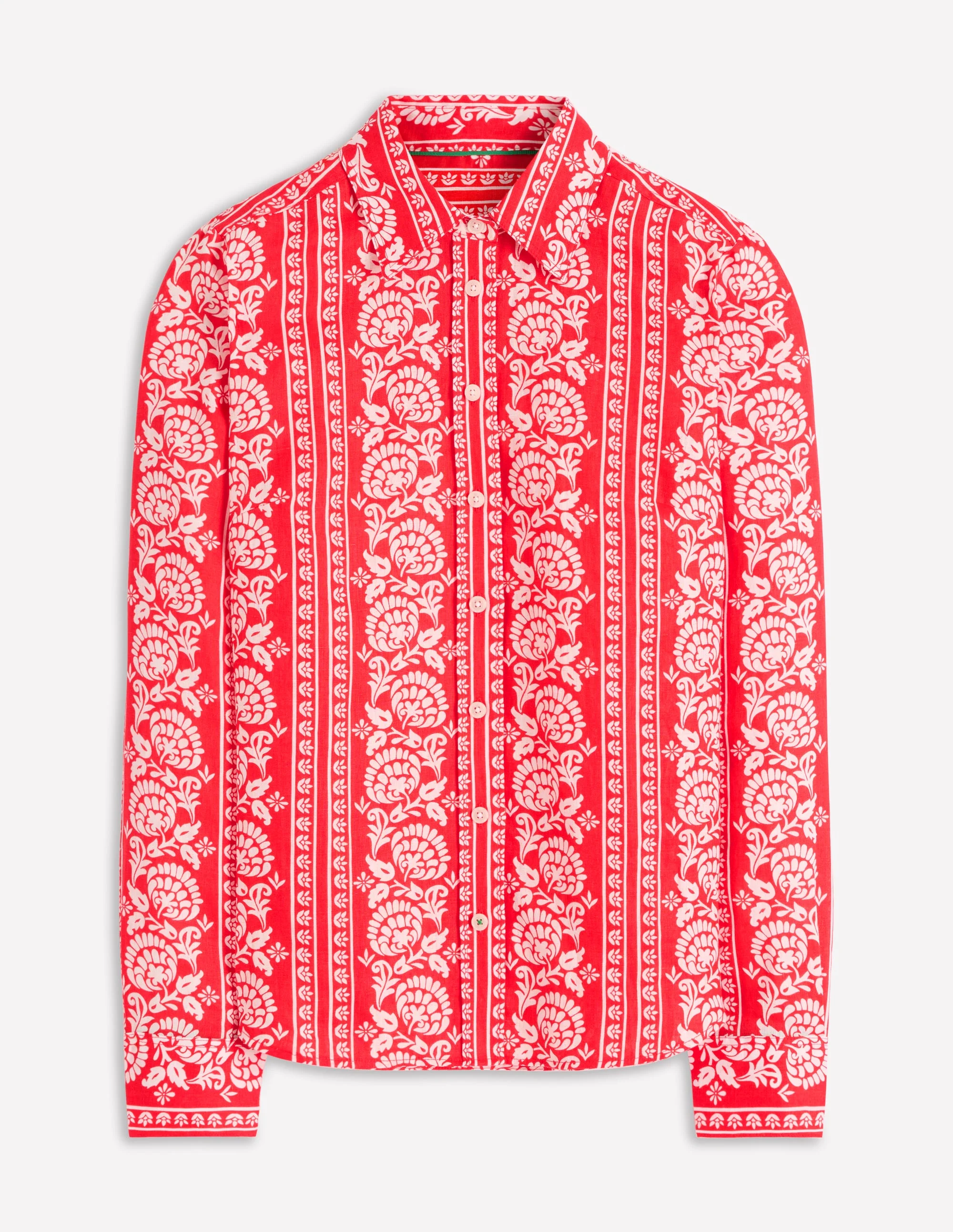 Sienna Linen Shirt-Red, Ornate Floret - Image 5