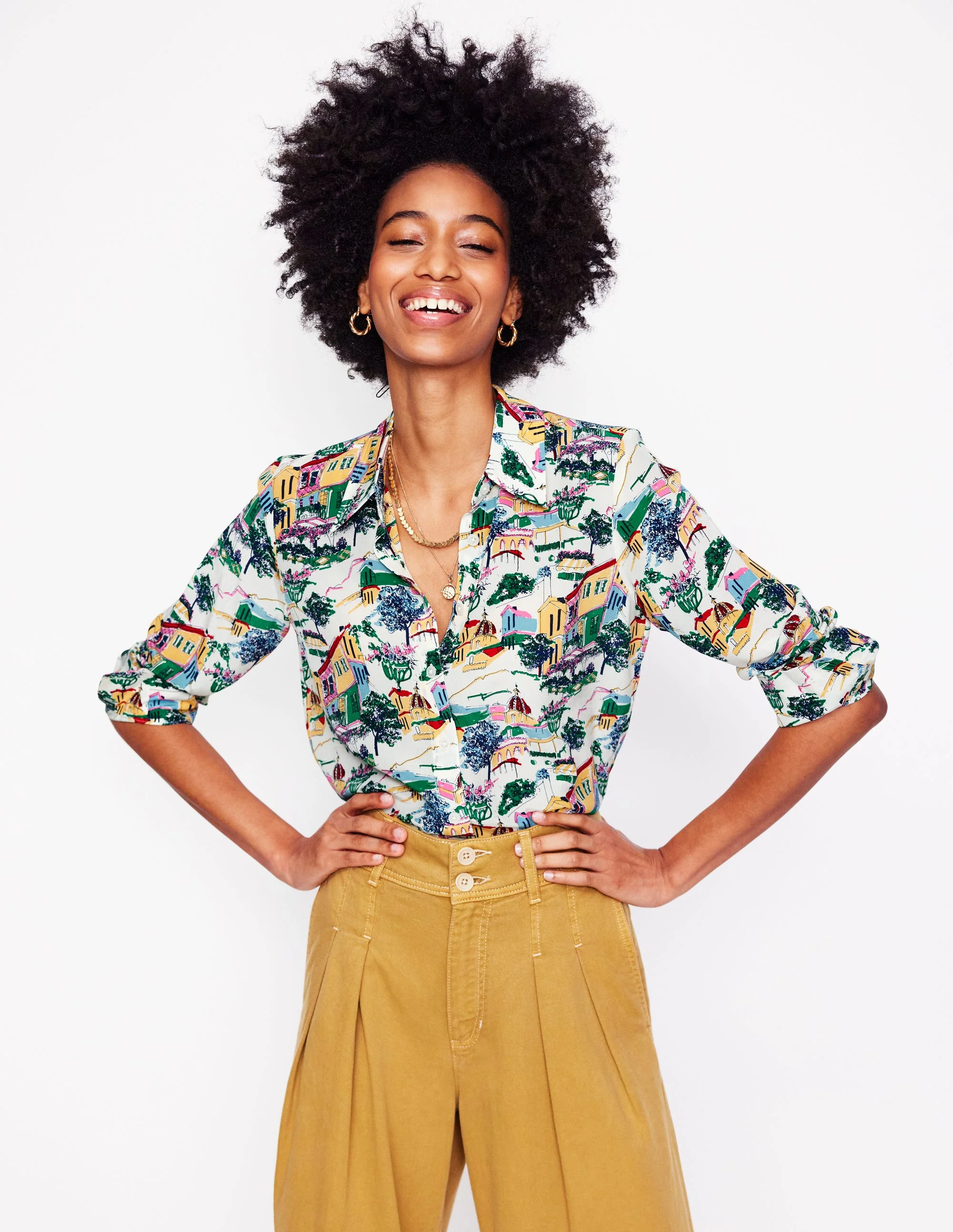 Sienna Silk Shirt-Multi, Painted Village - Image 4